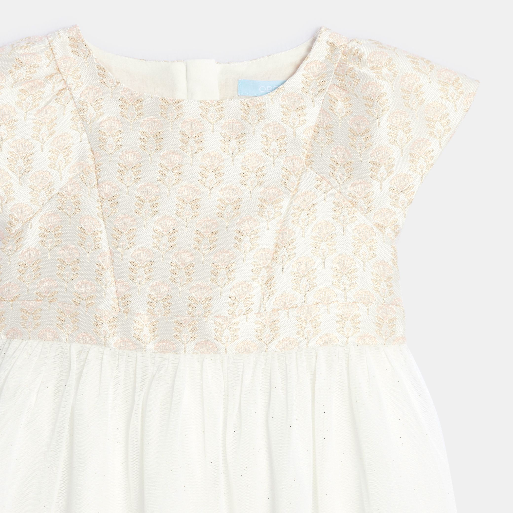 Đầm dự tiệc hai chất liệu jacquard và vải tuyn