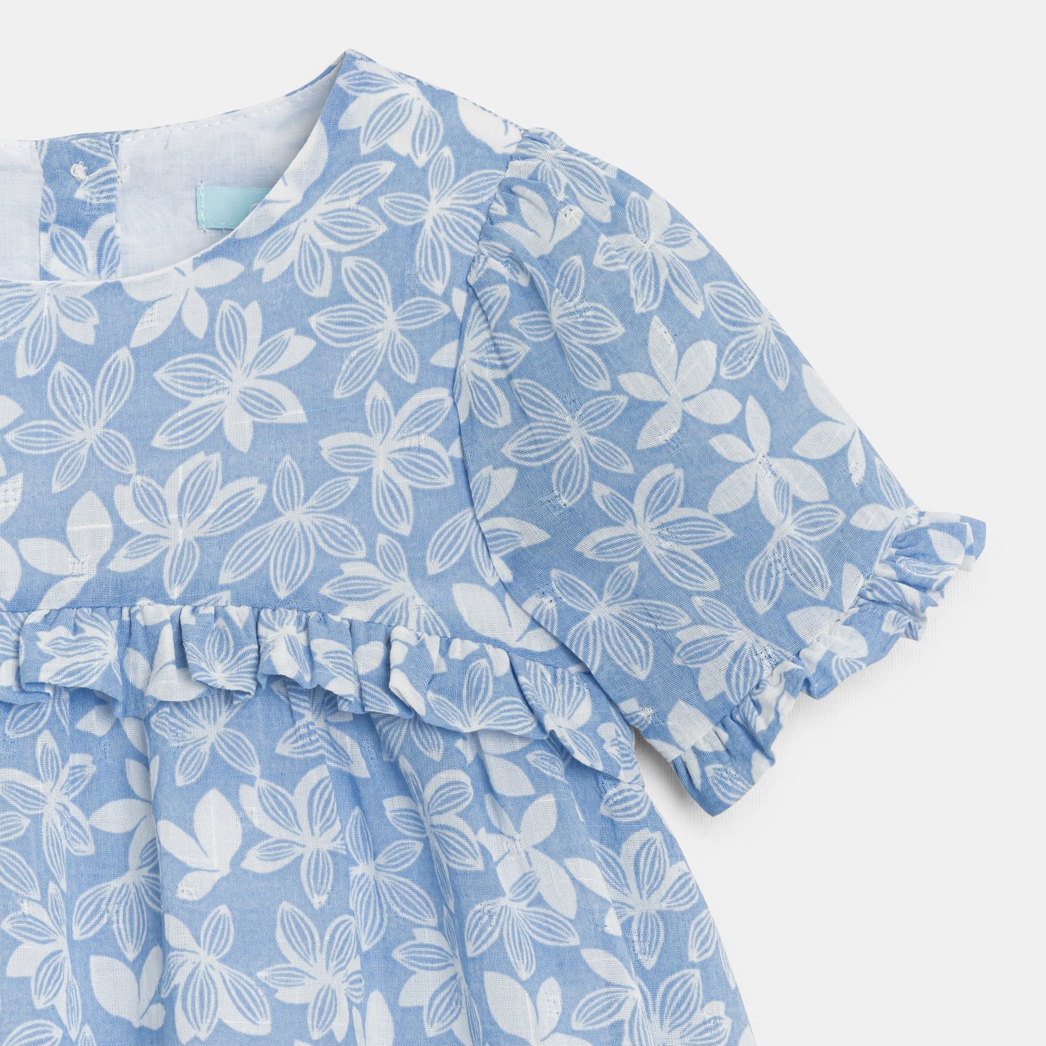 Váy cotton-linen họa tiết hoa cho bé gái