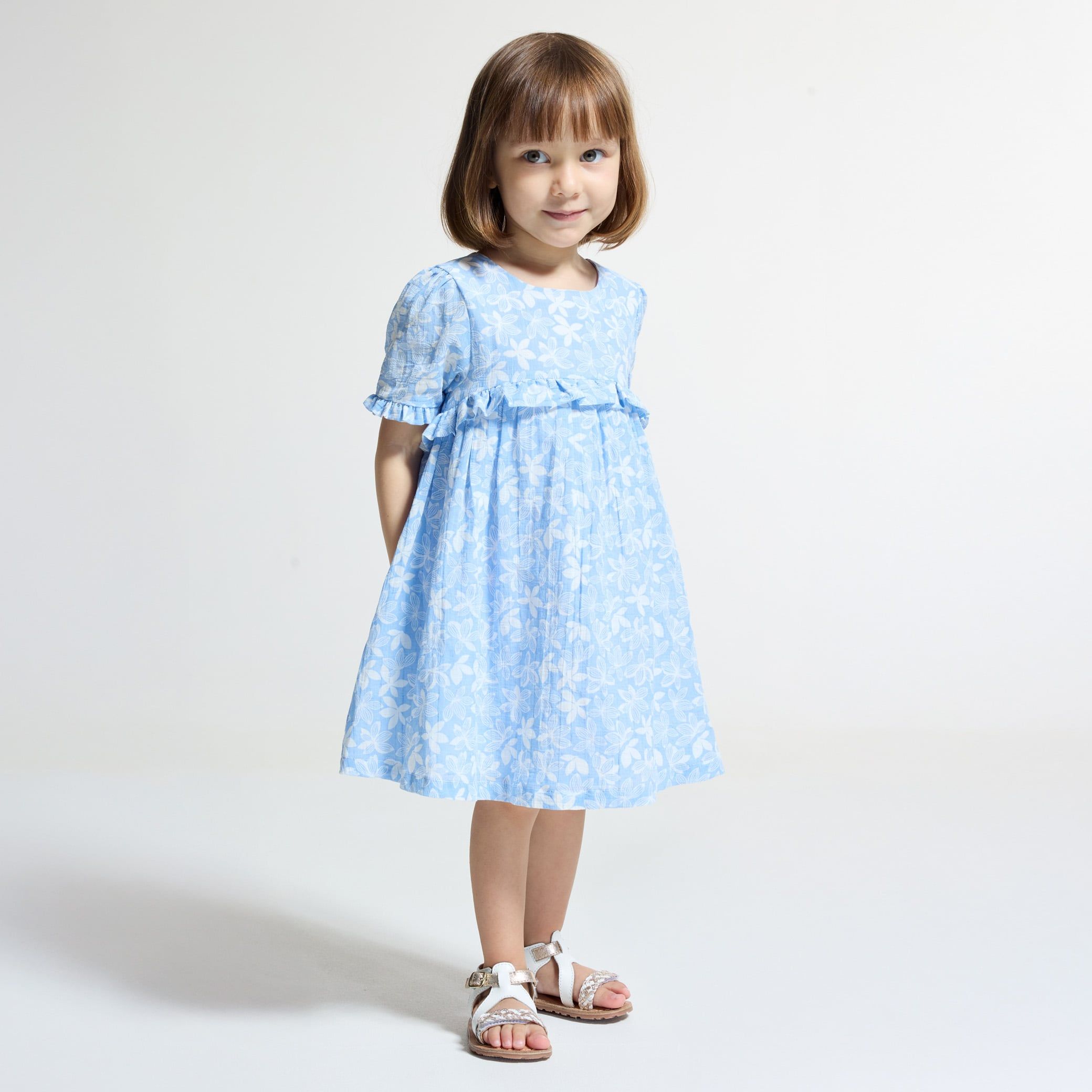 Váy cotton-linen họa tiết hoa cho bé gái