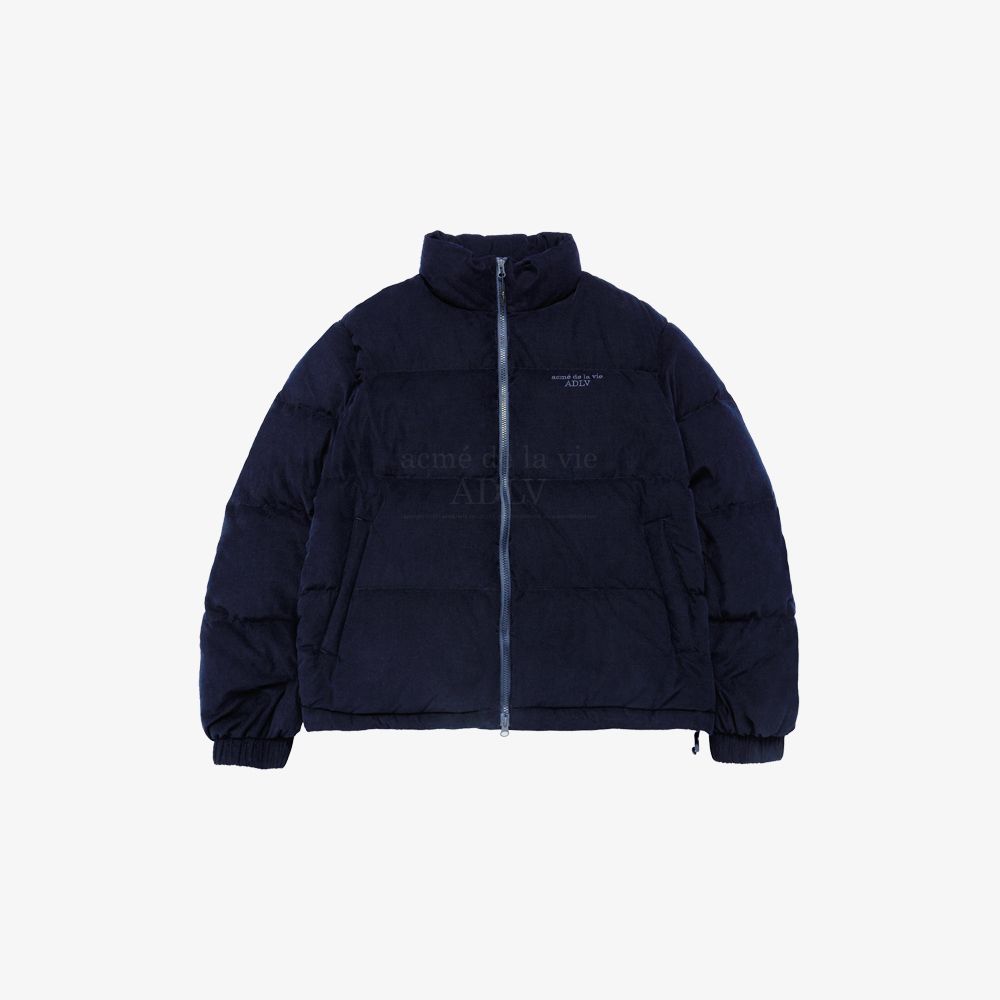 ADLV - Áo Khoác Basic Logo Oversize Corduroy Short Duck Down Xanh Navy