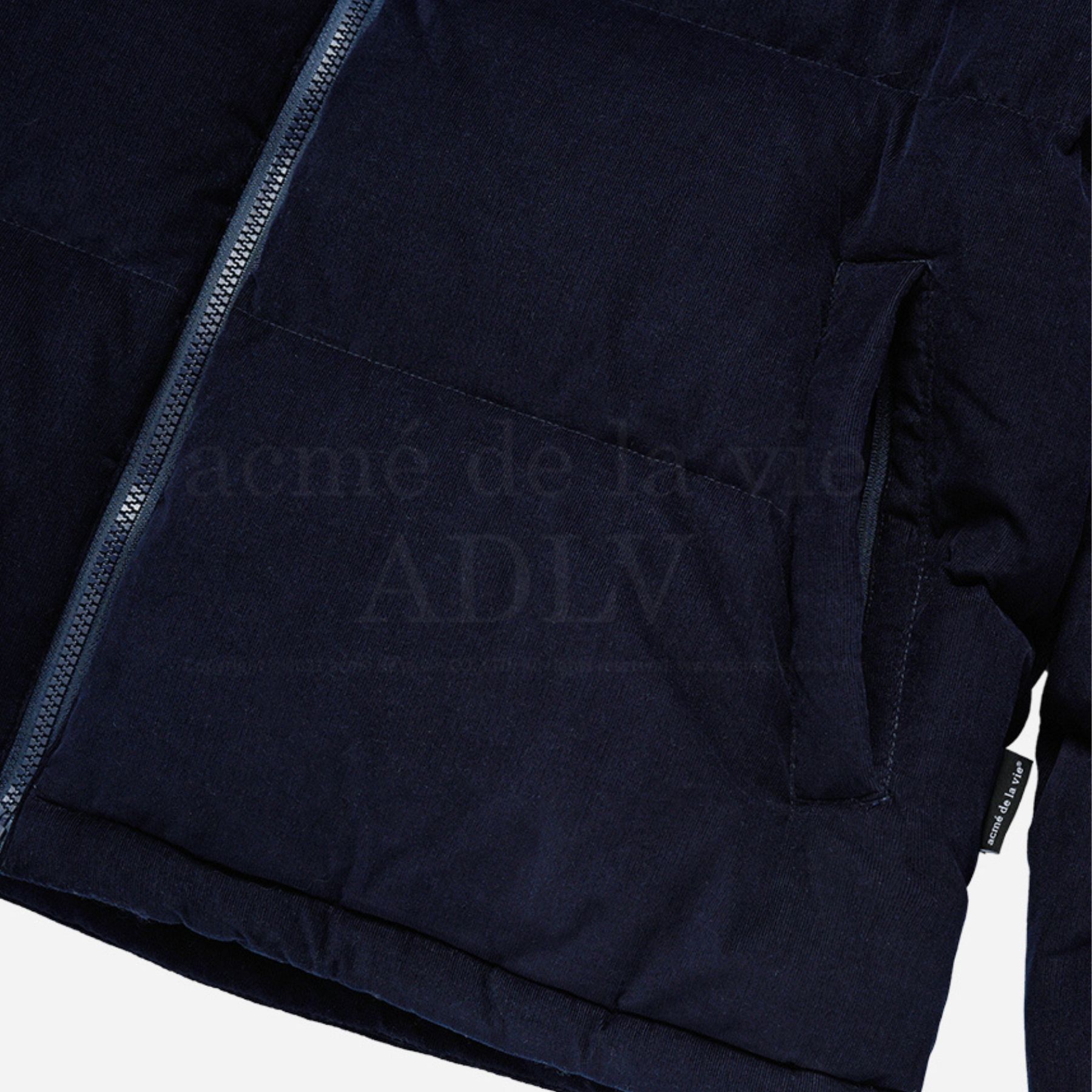 ADLV - Áo Khoác Basic Logo Oversize Corduroy Short Duck Down Xanh Navy