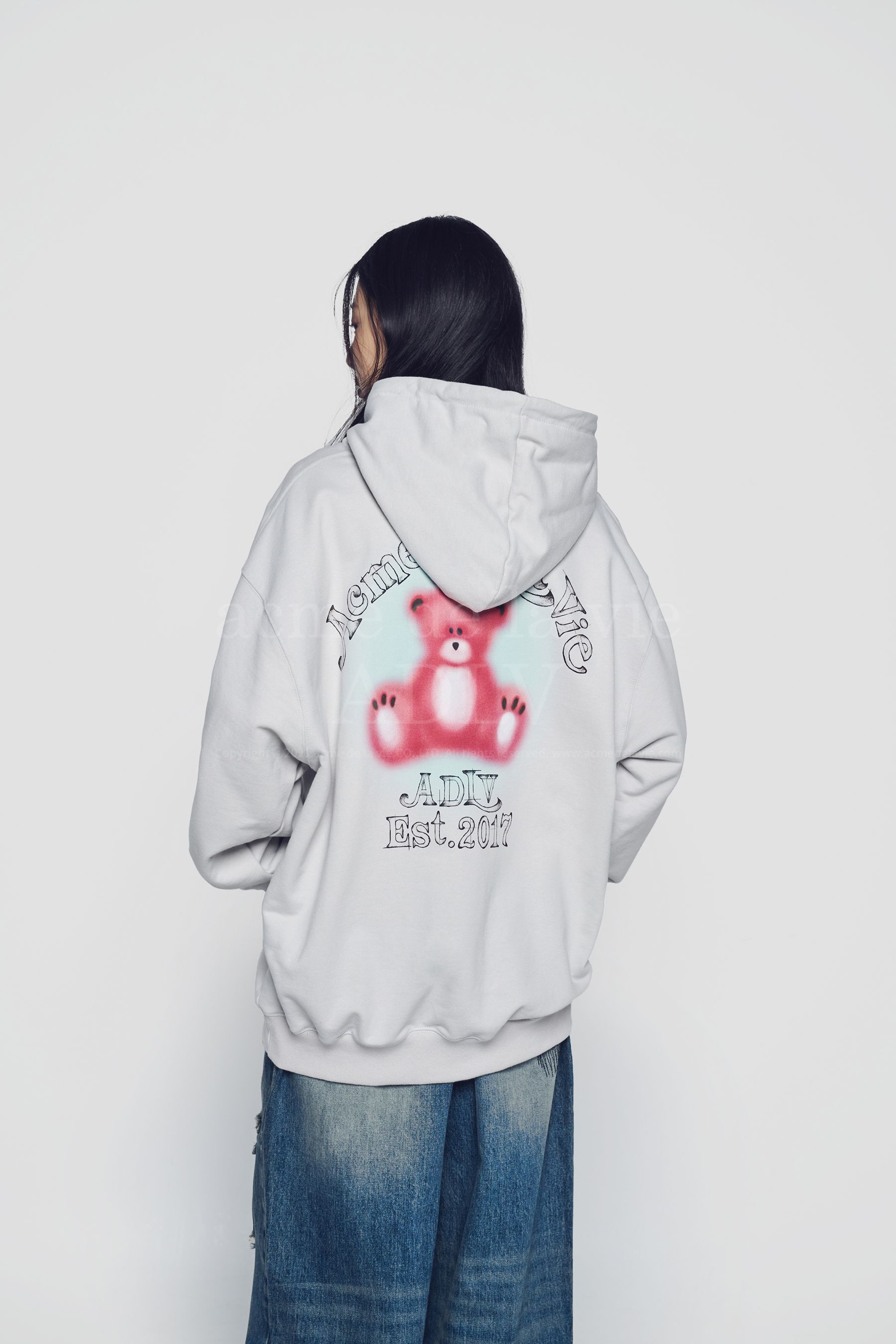 ADLV - Áo Hoodie Blur Sketch Bear Xám