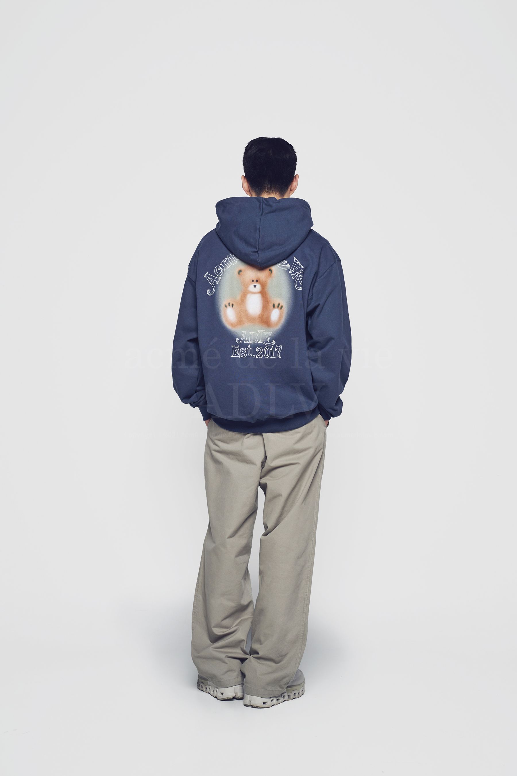 ADLV - Áo Hoodie Blur Sketch Bear Xanh Navy