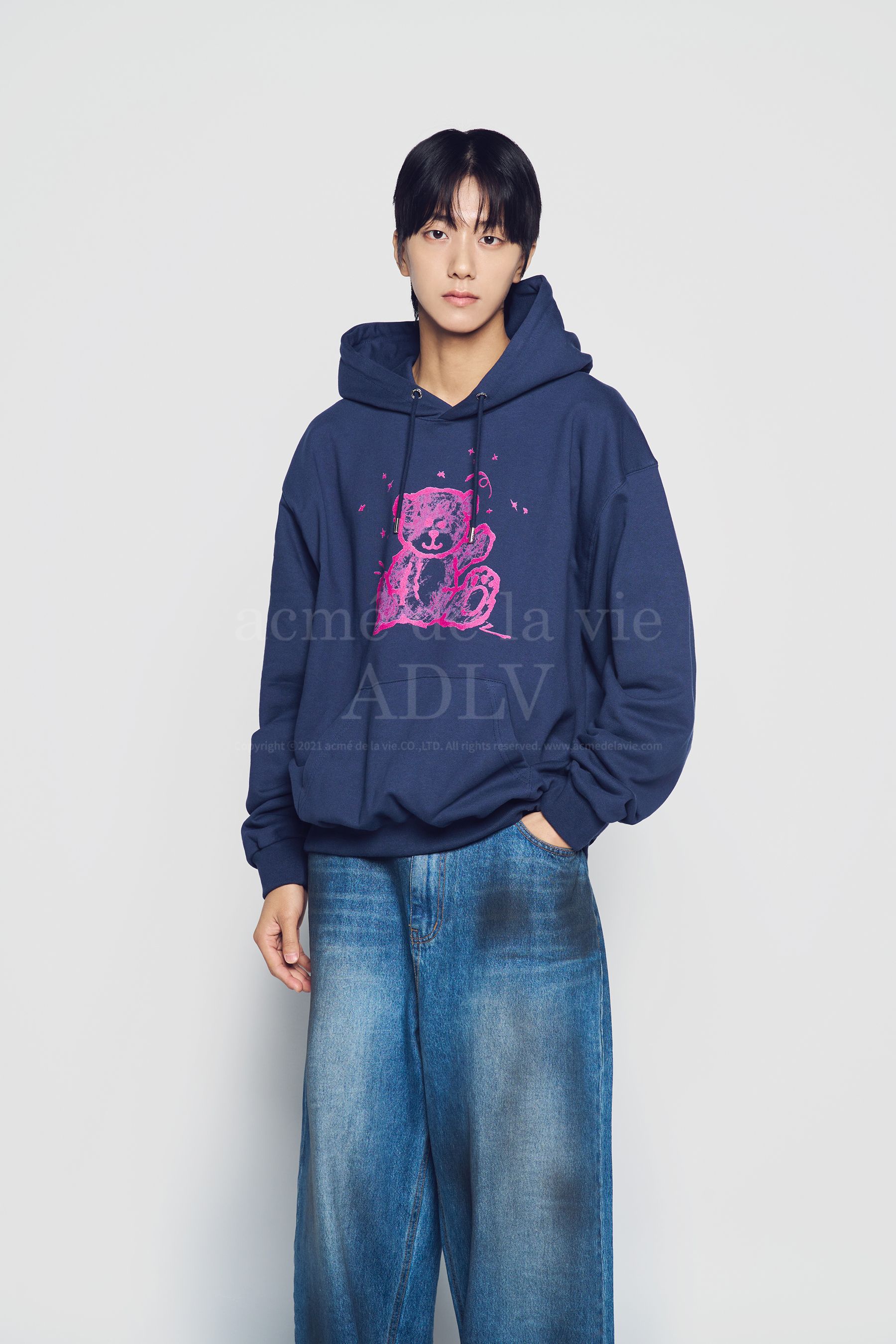 ADLV - Áo Hoodie Hand Sketch Bear Xanh Navy