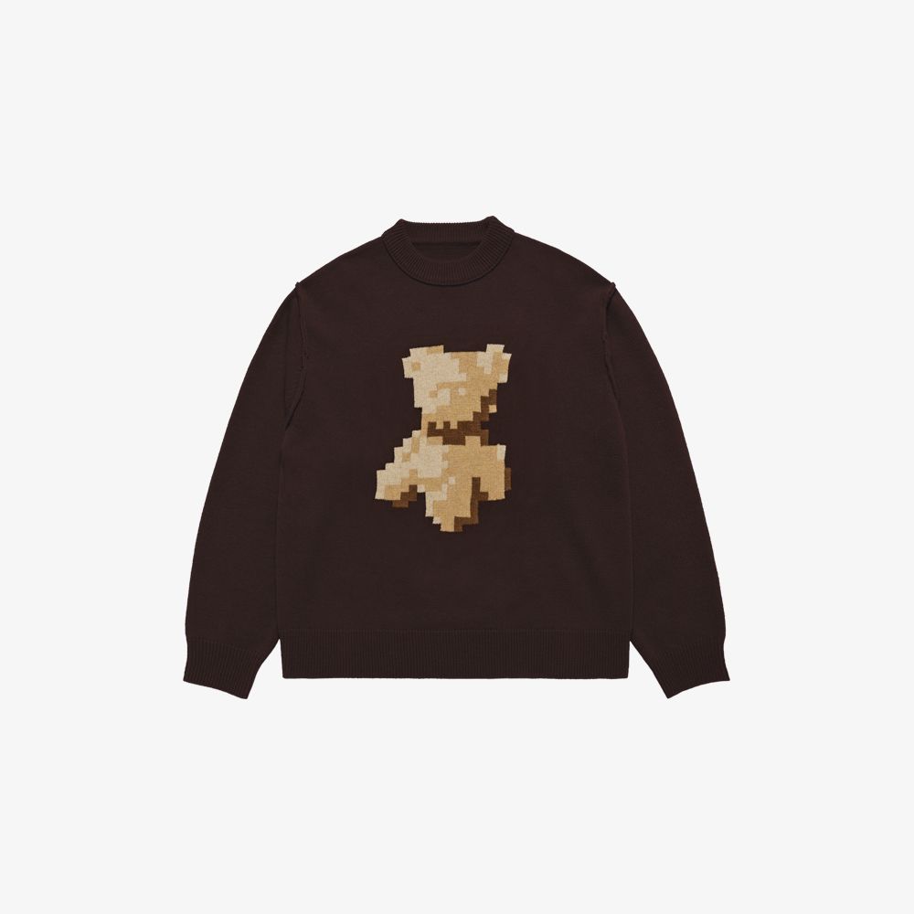 ADLV - Áo Len Pixel Bear Artwork Nâu