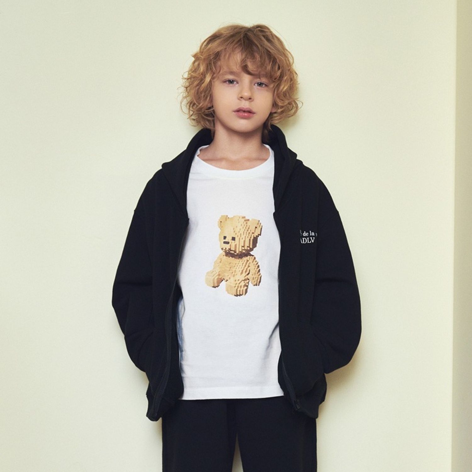 [KIDS] Áo Hoodie Zip Up Basic Logo Đen
