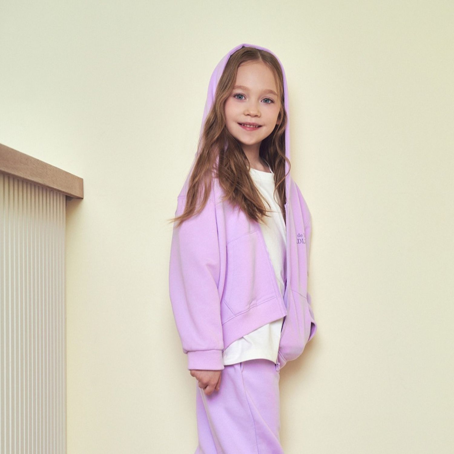 ADLV - [KIDS] Áo Hoodie Zip Up Basic Logo Tím Nhạt