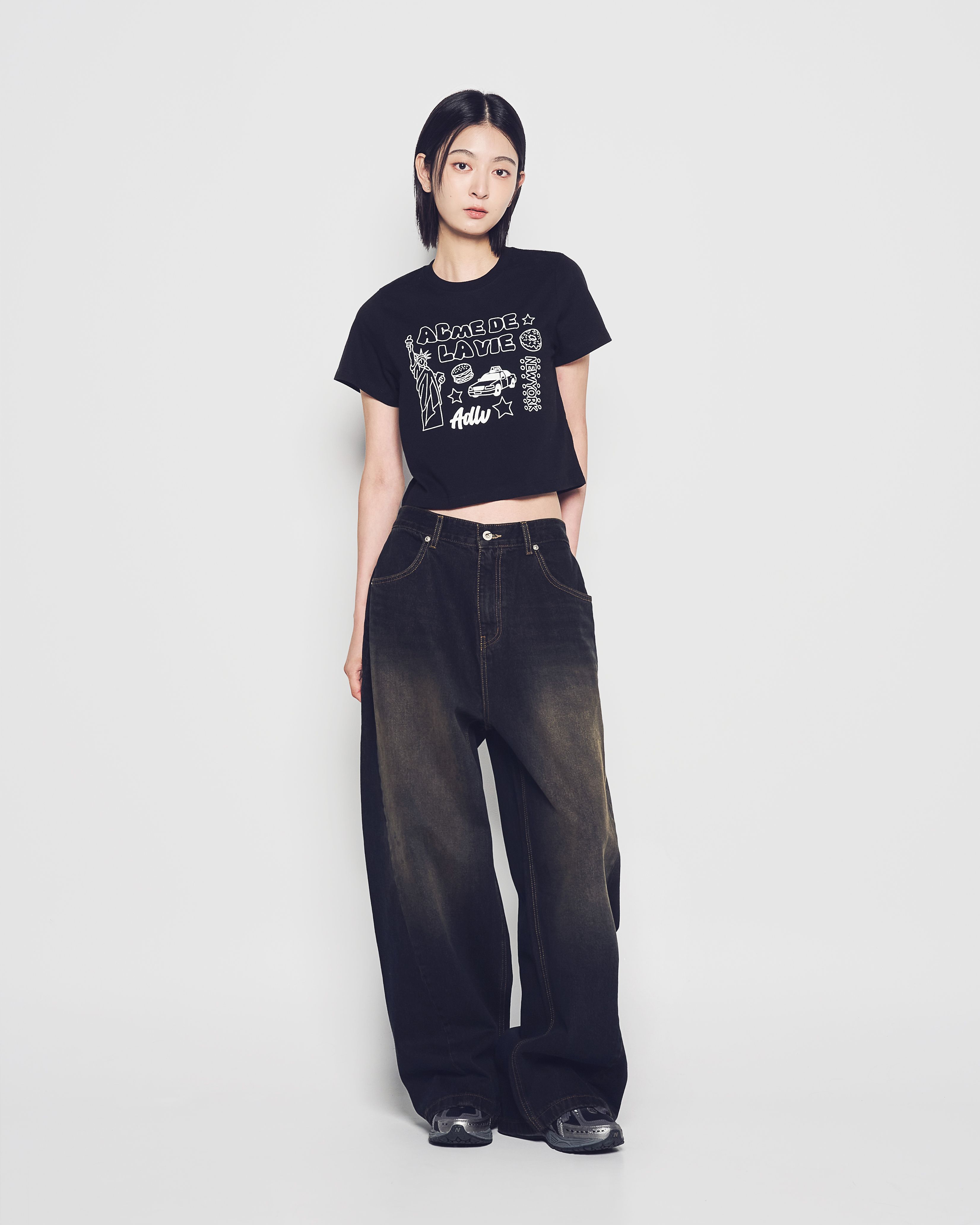 ADLV - Quần Denim Washed ống rộng Đen