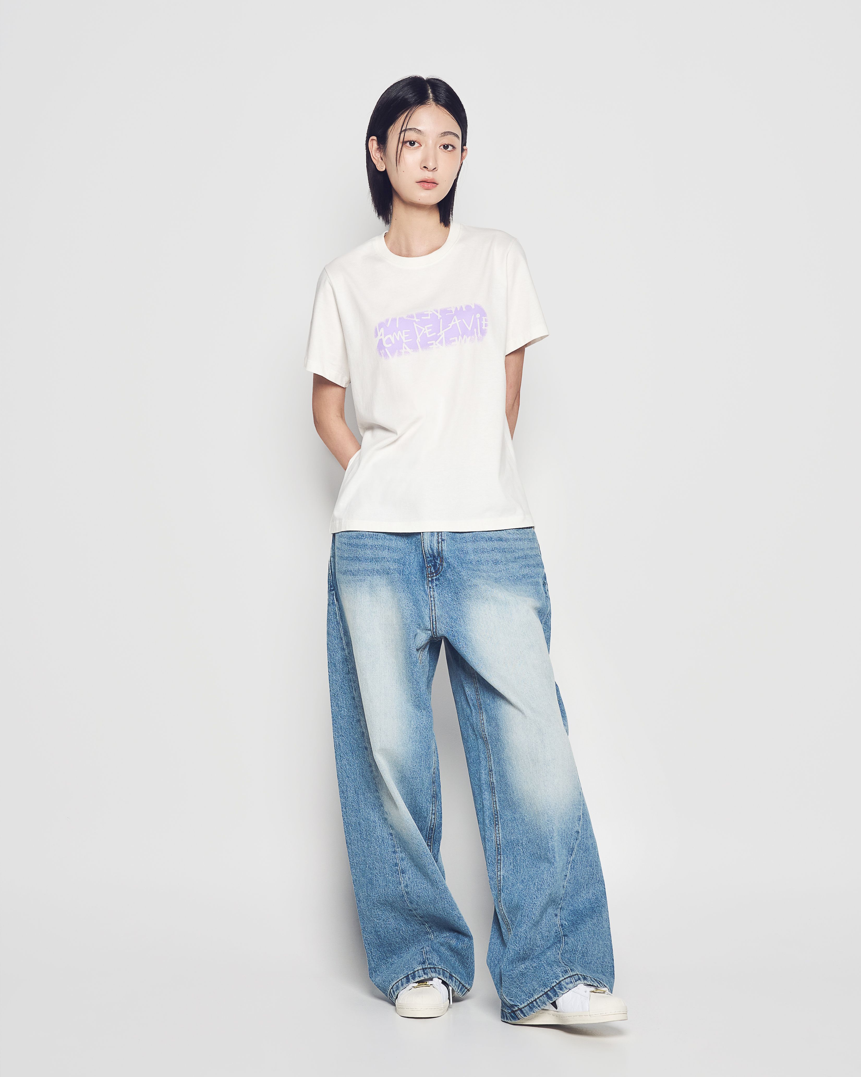 ADLV - Quần Denim Washed ống rộng Xanh dương