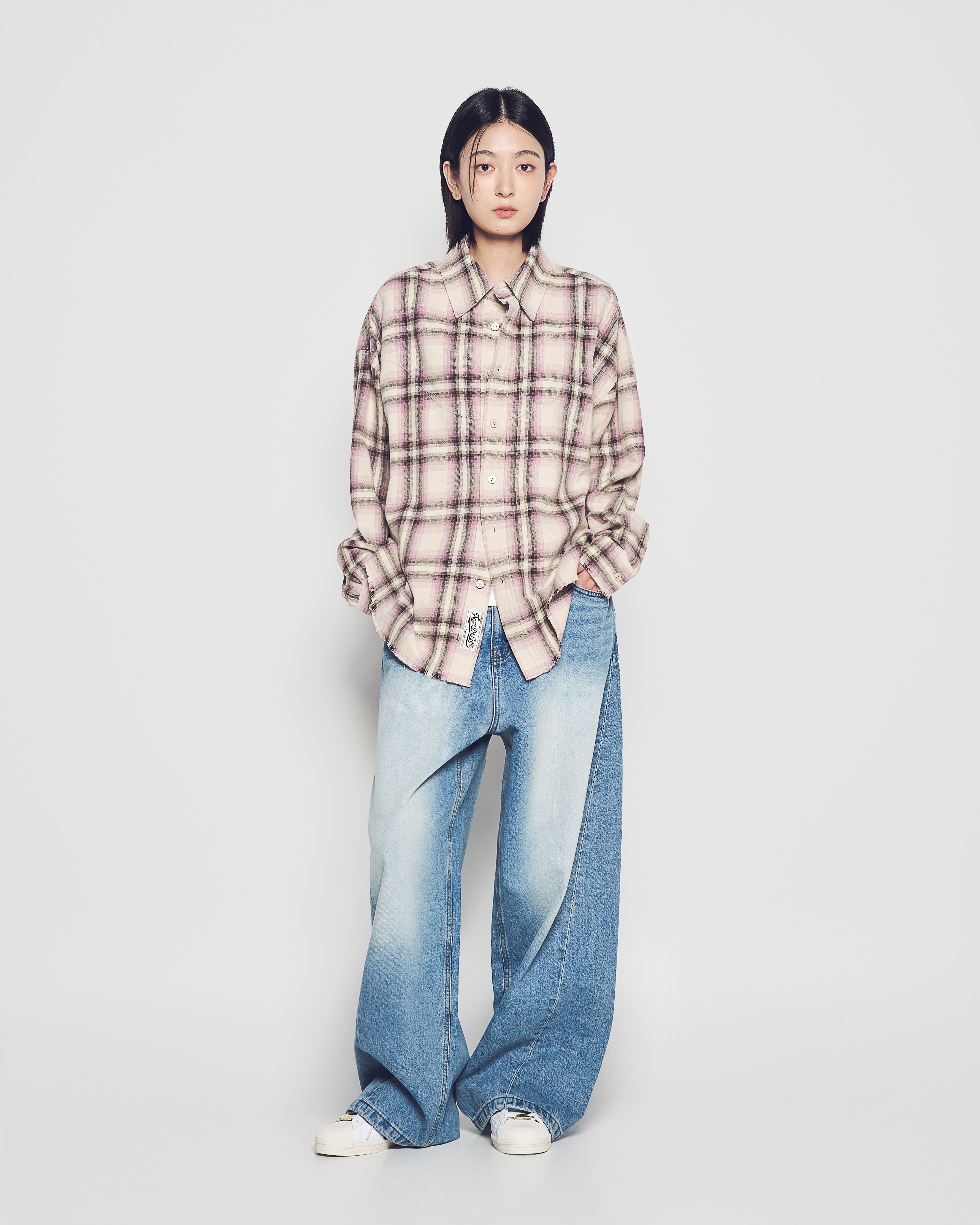 ADLV - Quần Denim Washed ống rộng Xanh dương