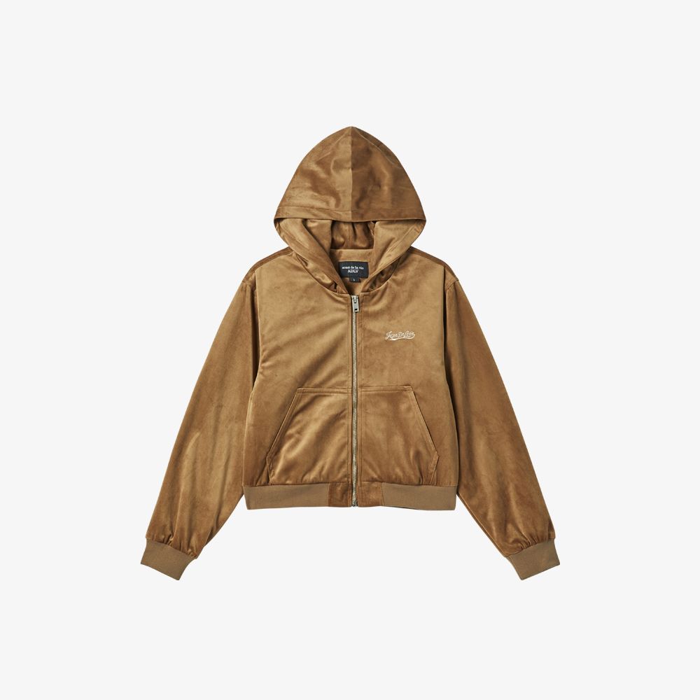 ADLV - Áo Hoodie kéo khóa nữ Velvet Nâu