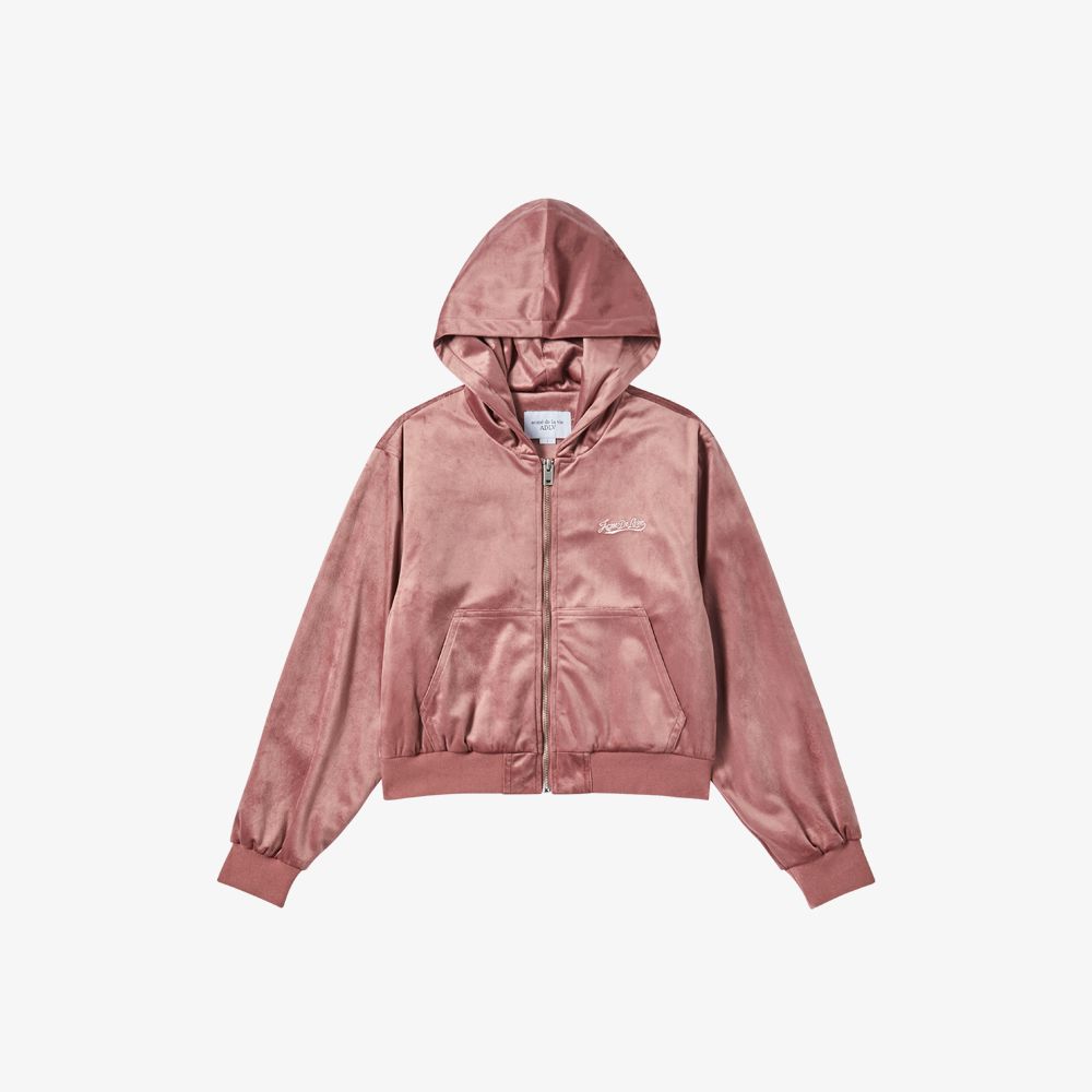 ADLV - Áo Hoodie kéo khóa nữ Velvet Hồng