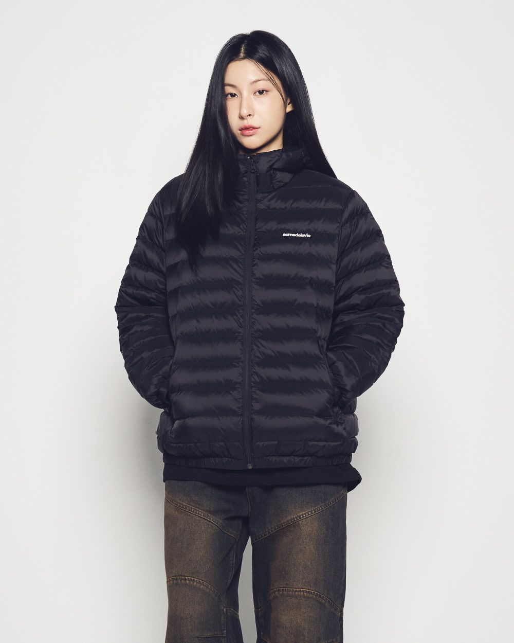 ADLV - Áo phao QUILTING HOODED DUCK DOWN Đen