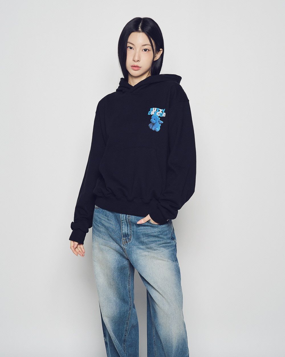 ADLV - Áo Hoodie FUZZY FONT DRAGON Đen