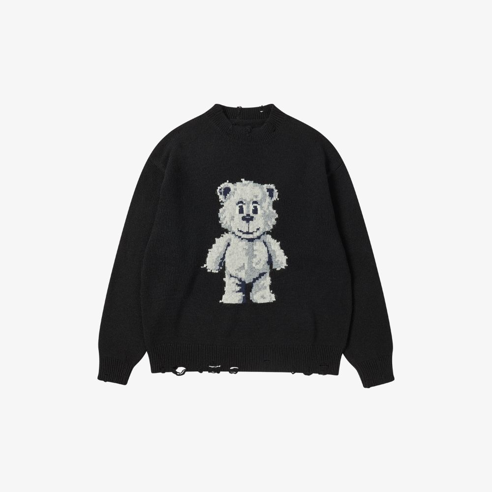 ADLV - Áo Len Distressed Bear Đen