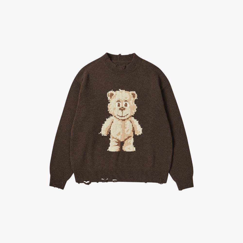 ADLV - Áo Len Distressed Bear Nâu