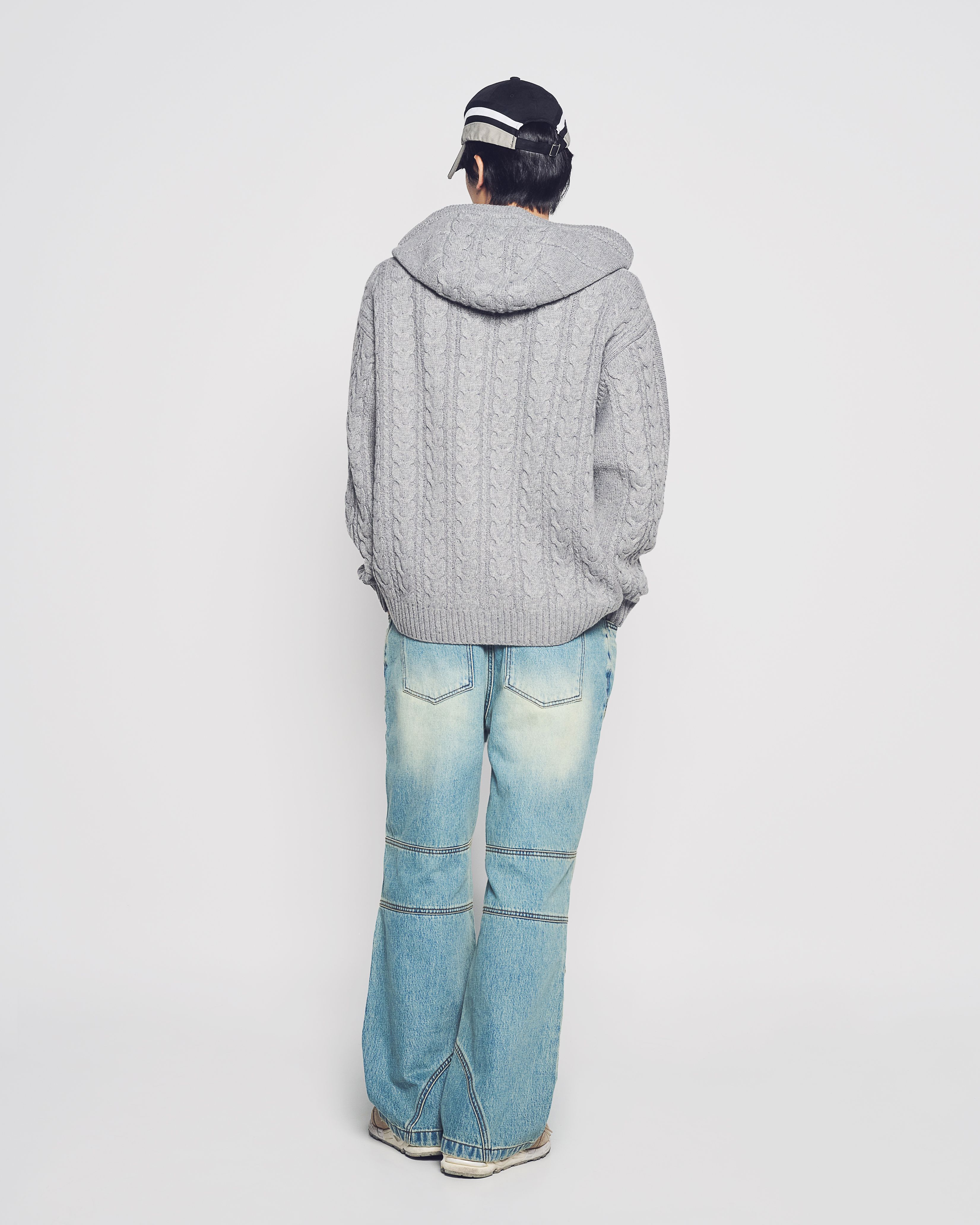 ADLV - Áo Hoodie kéo khóa Cable Knit Xám
