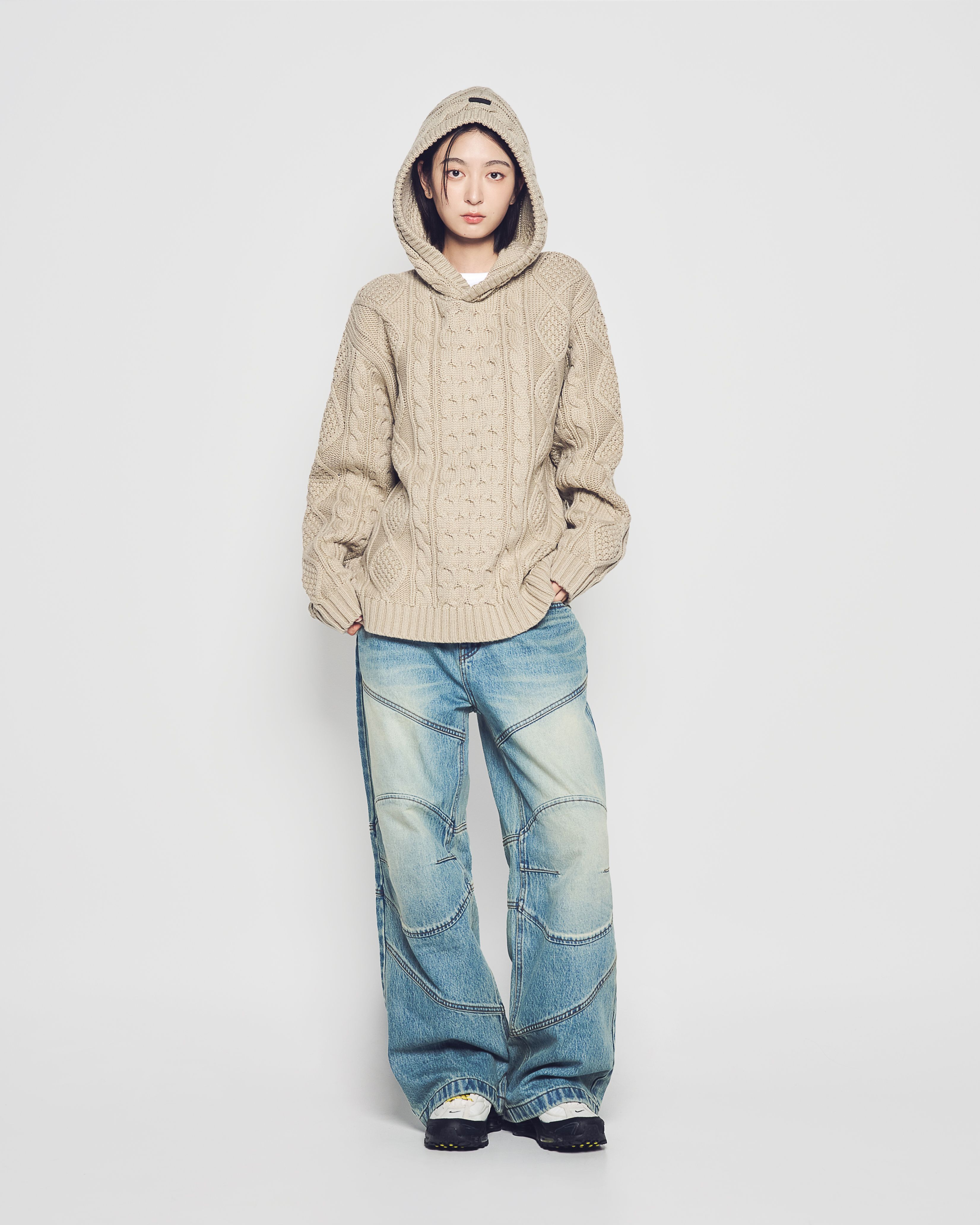 ADLV - Áo Hoodie Low Gauge Cable Knit Be