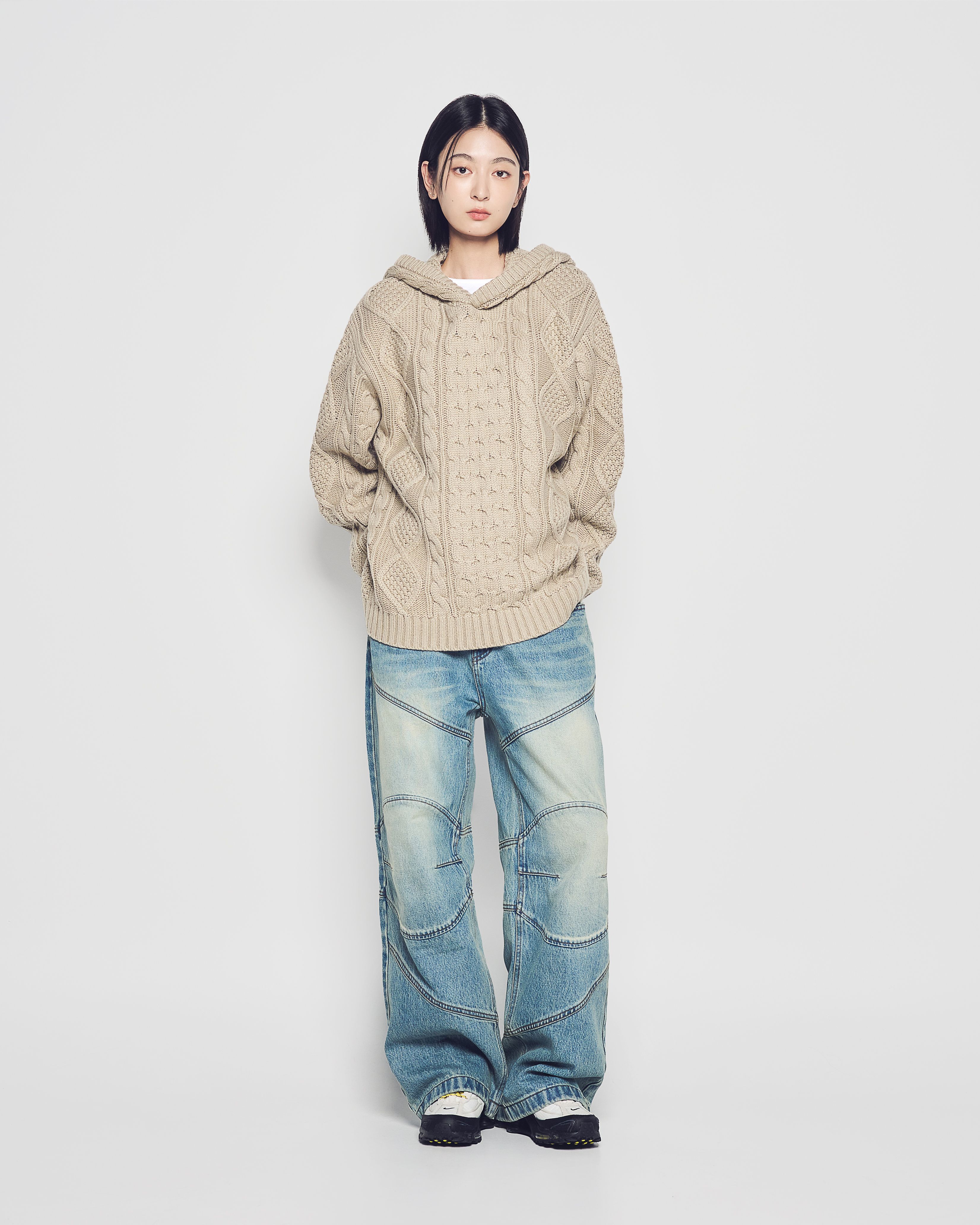ADLV - Áo Hoodie Low Gauge Cable Knit Be
