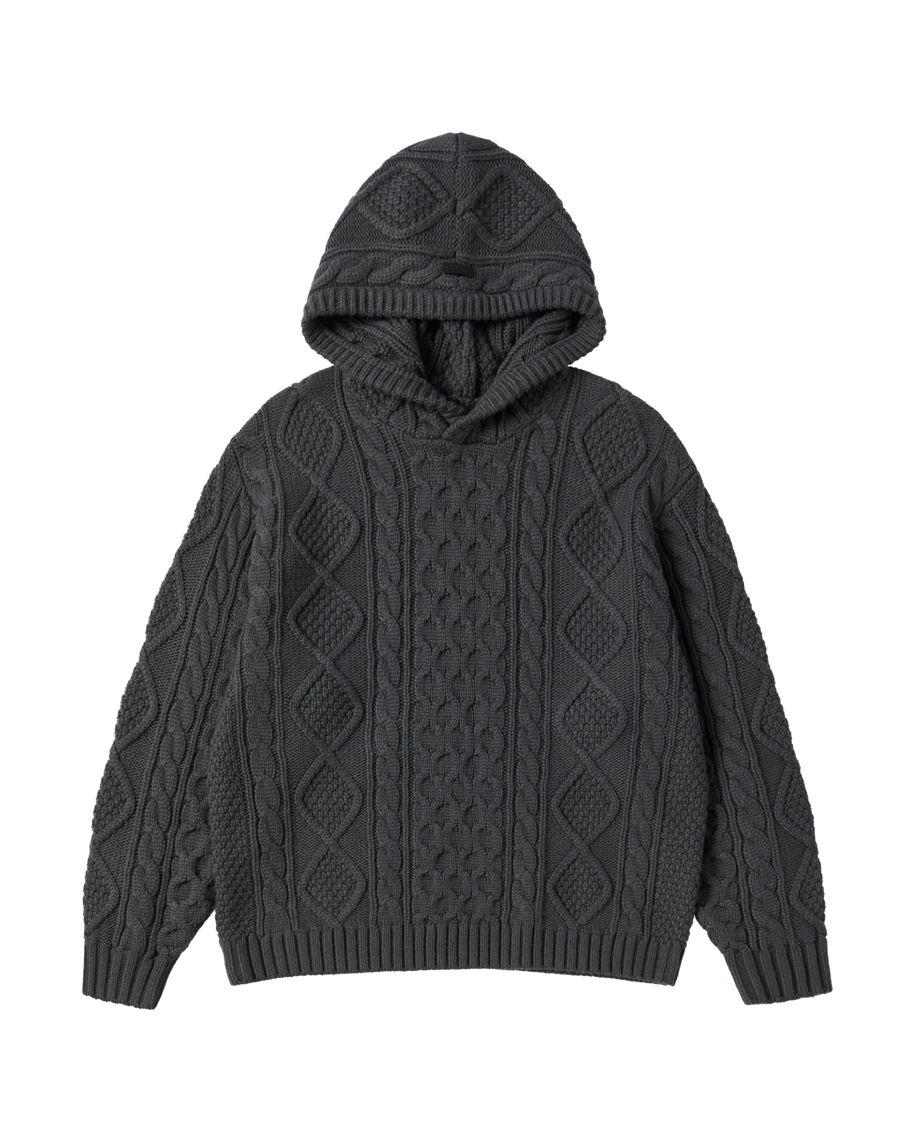Áo Hoodie Low Gauge Cable Knit Than chì