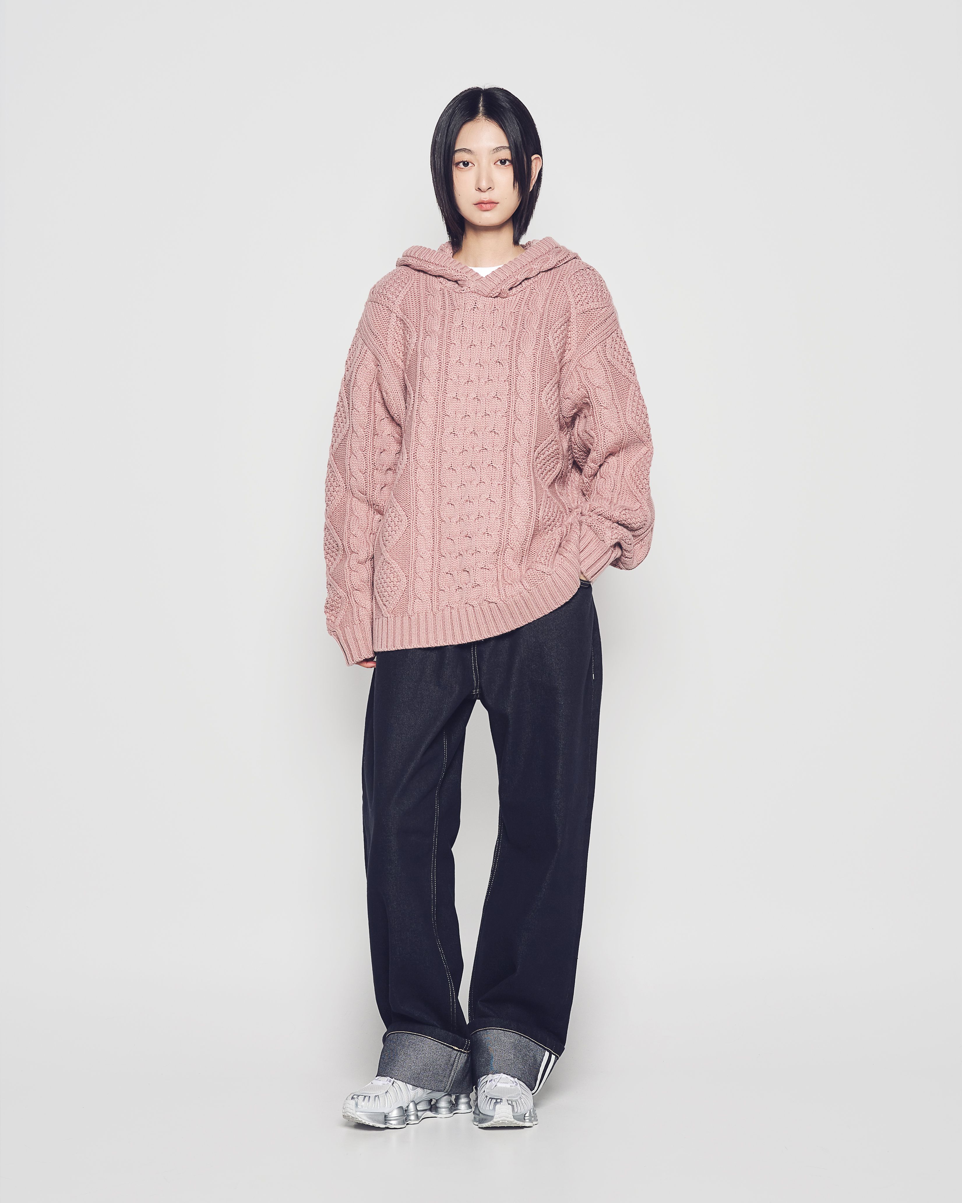 ADLV - Áo Hoodie Low Gauge Cable Knit Hồng
