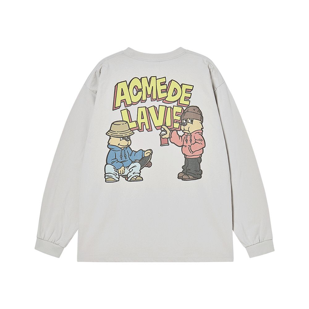 ADLV - Áo Thun Dài Tay AC Bear Graffiti Xám nhạt