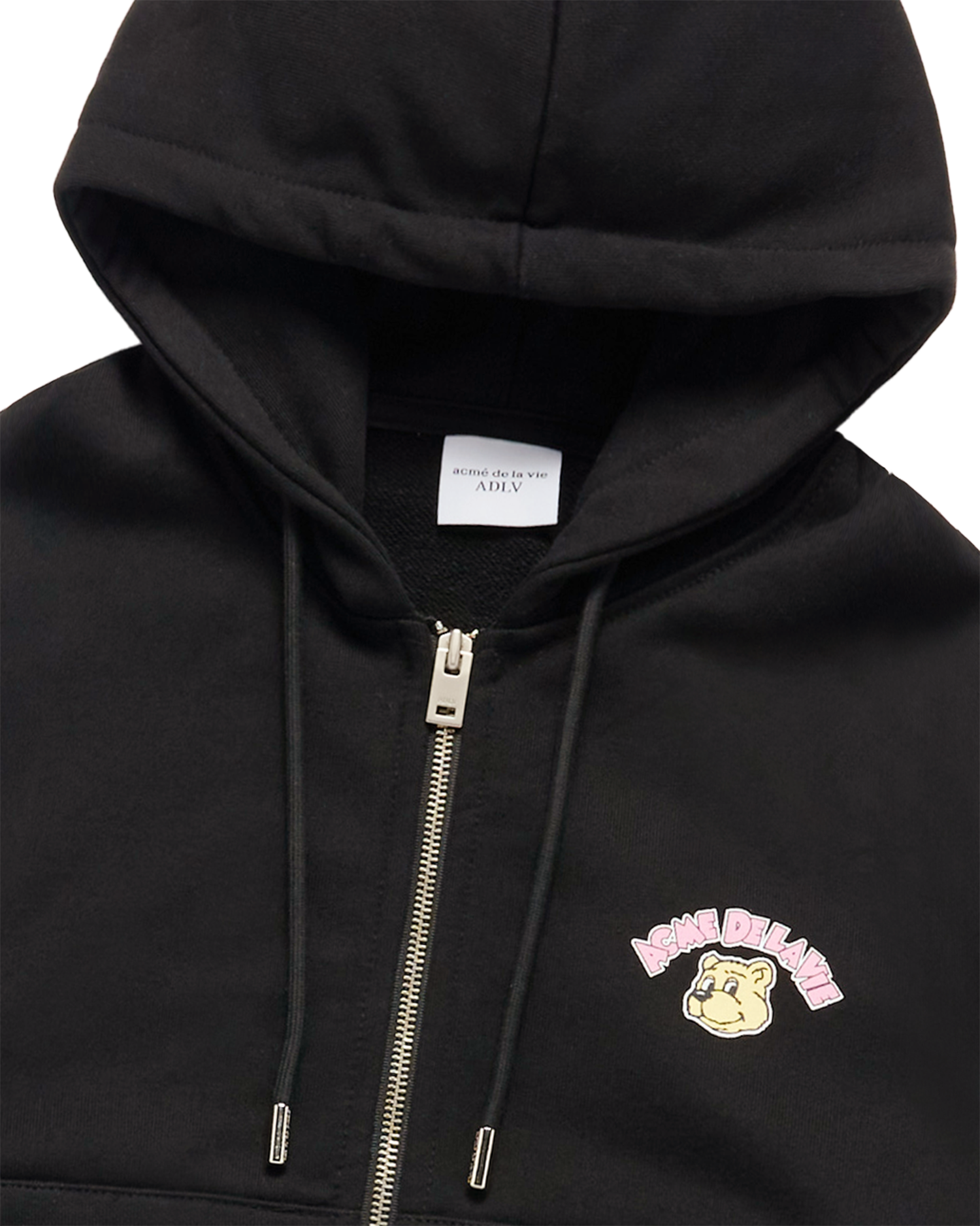 ADLV - Áo Hoodie nữ crop kéo khóa Mini AC Bear Đen