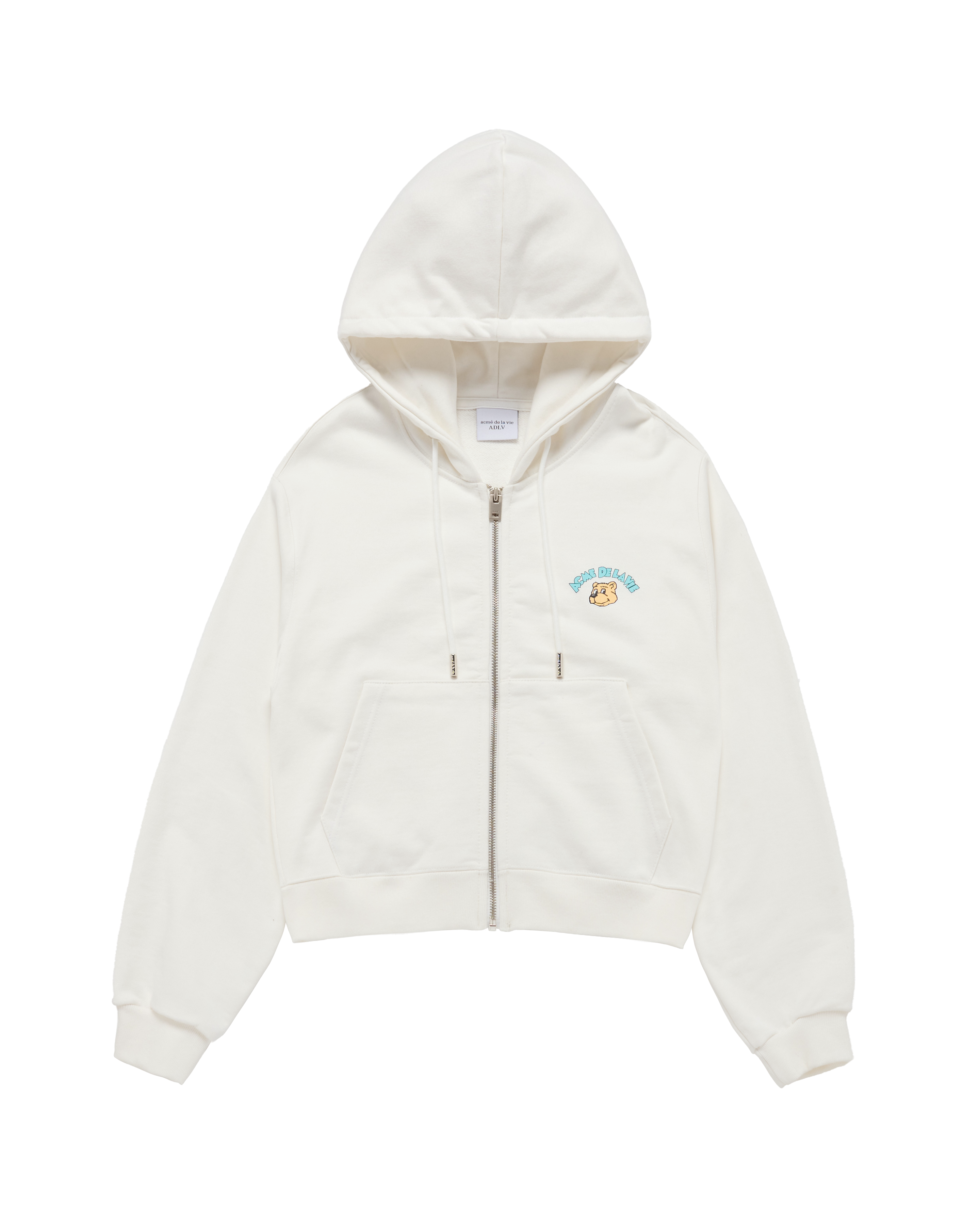 ADLV - Áo Hoodie nữ crop kéo khóa Mini AC Bear Kem