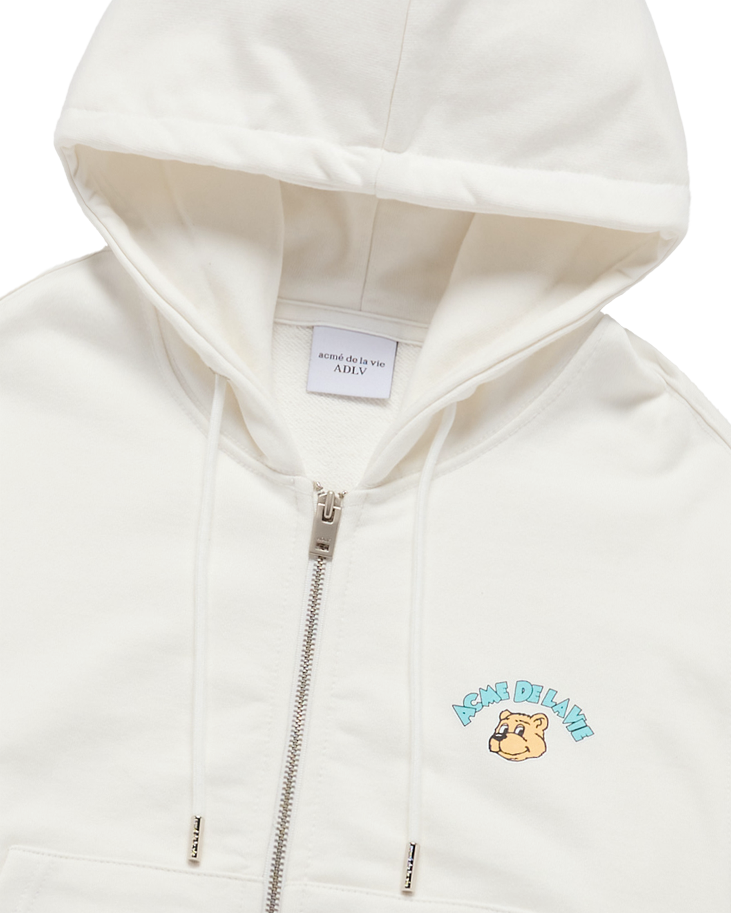 ADLV - Áo Hoodie nữ crop kéo khóa Mini AC Bear Kem