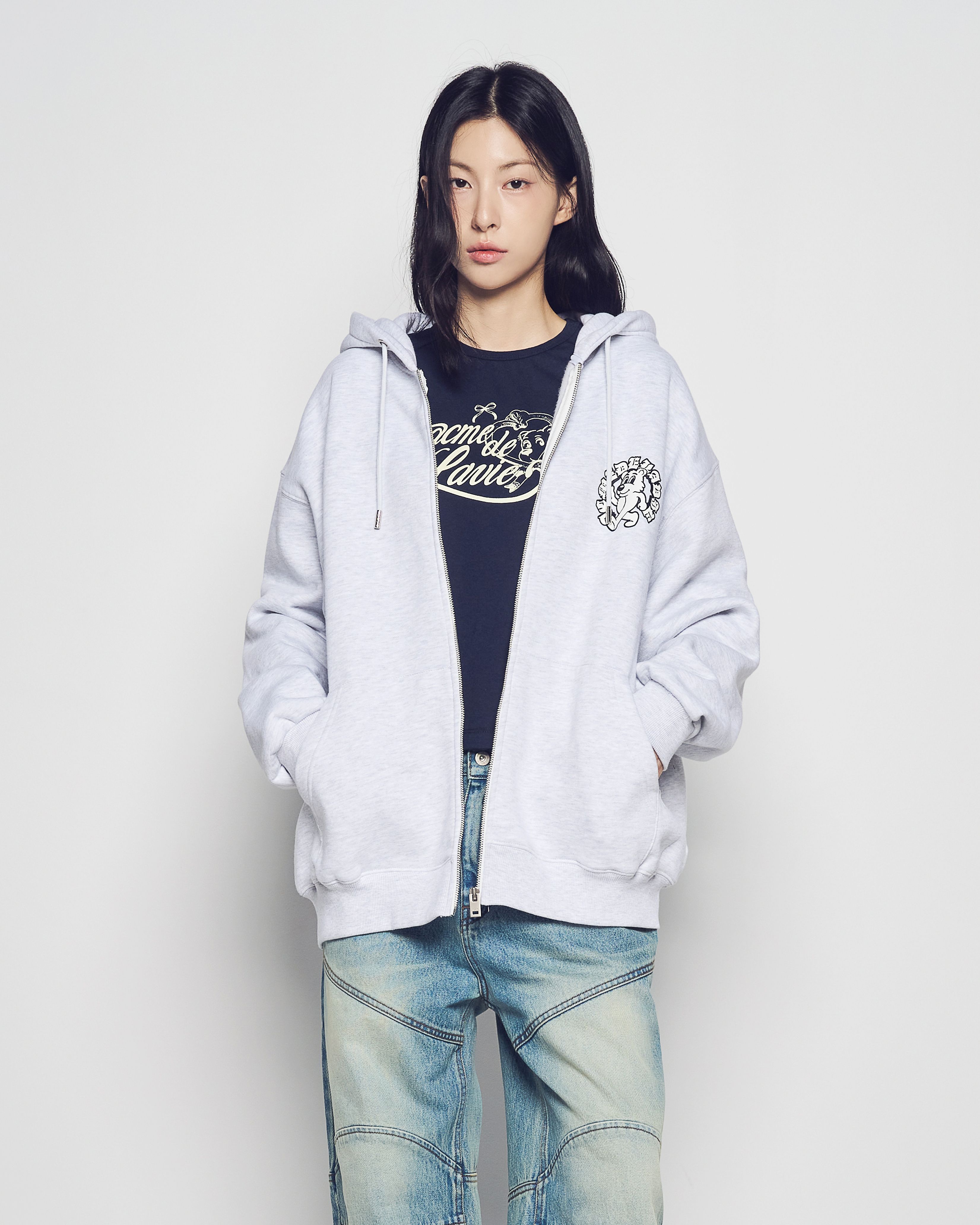 ADLV - Áo Hoodie kéo khóa Walking AC Bear Napping Muối tiêu