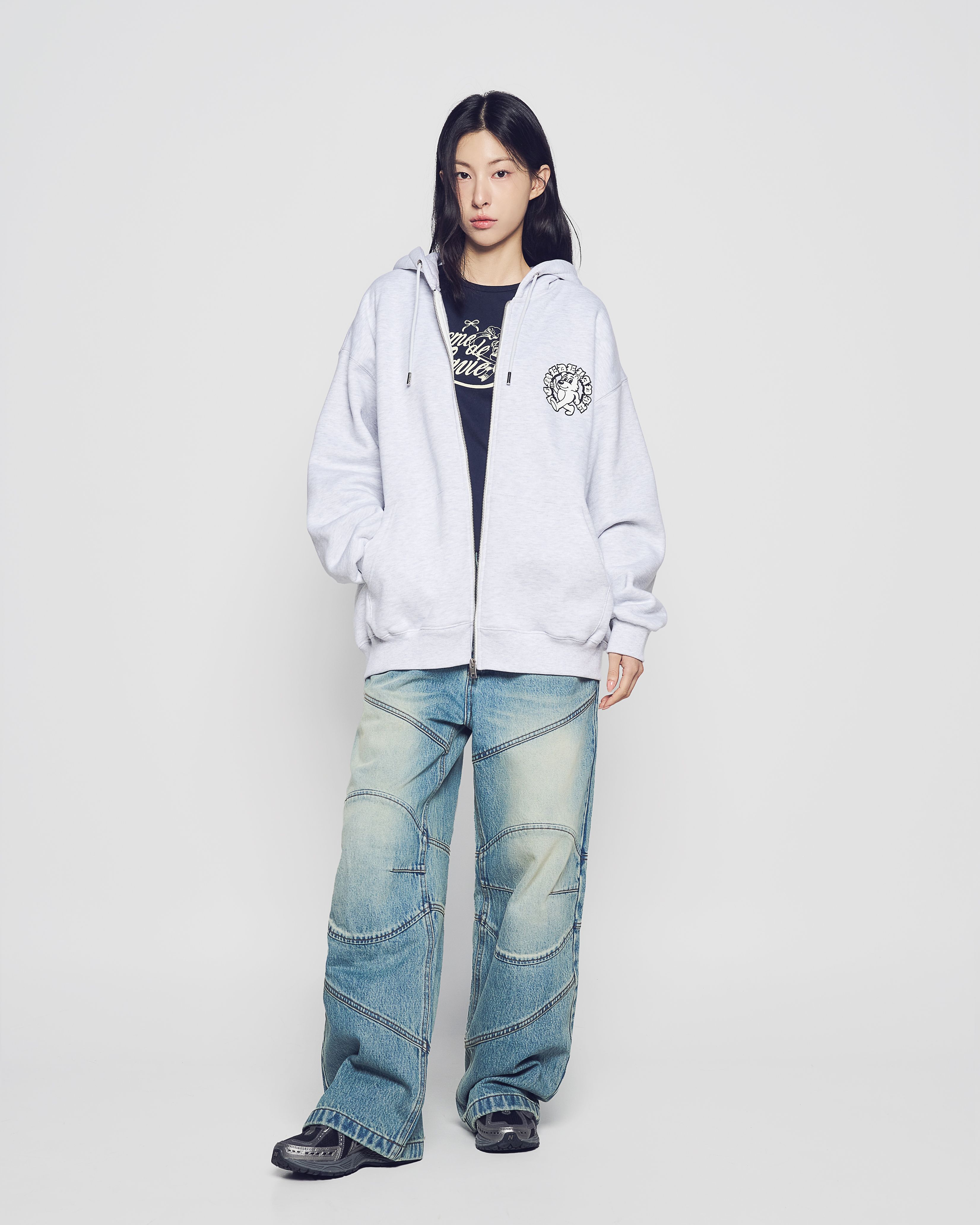 ADLV - Áo Hoodie kéo khóa Walking AC Bear Napping Muối tiêu