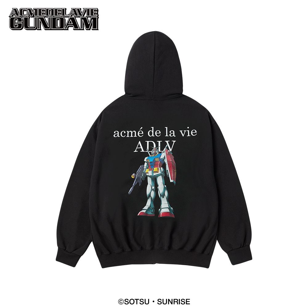 ADLV - Áo Hoodie kéo khóa MOBILE SUIT GUNDAM Basic Logo Đen