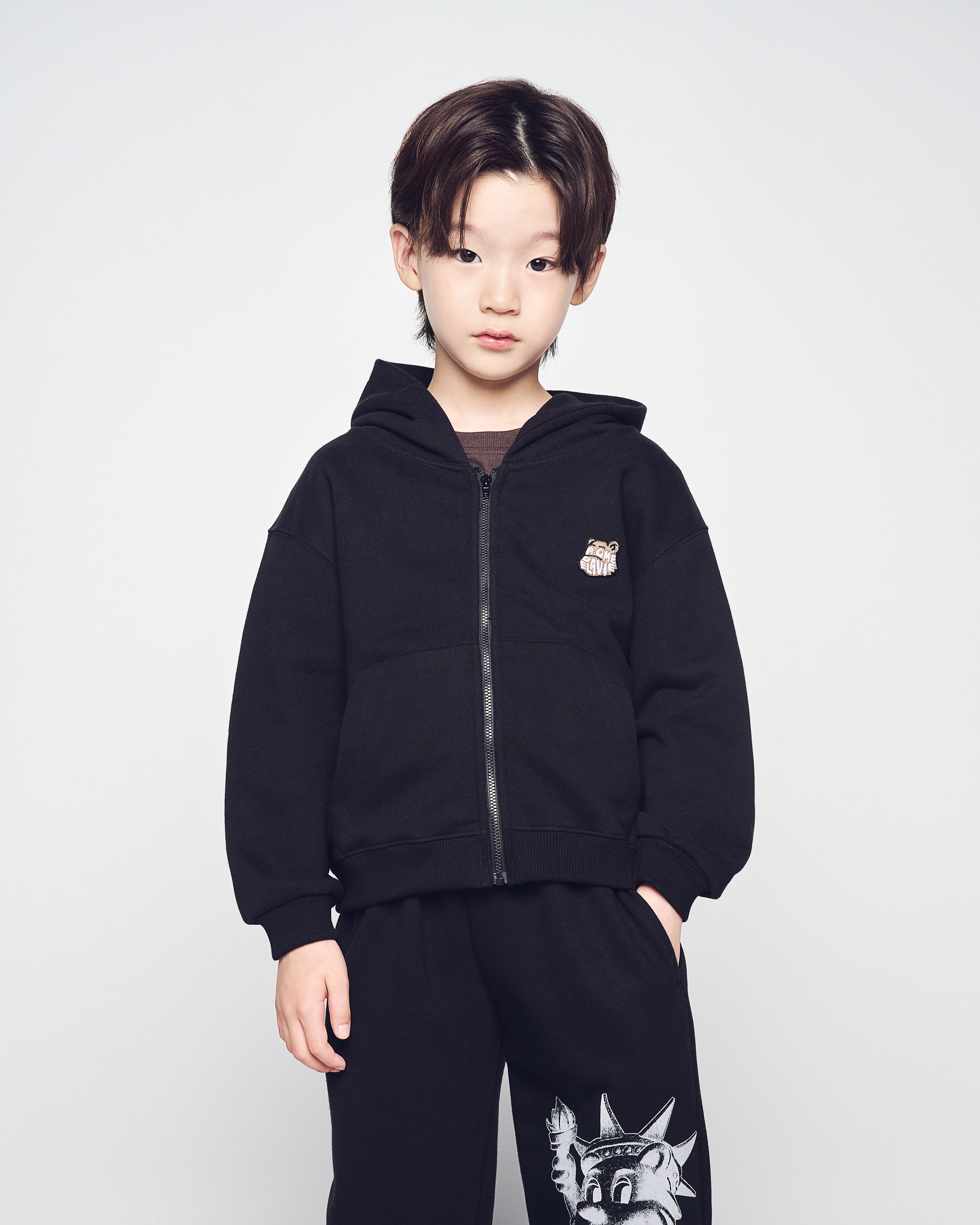 ADLV - [KIDS] Áo Hoodie kéo khóa AC Bear Wappen Đen