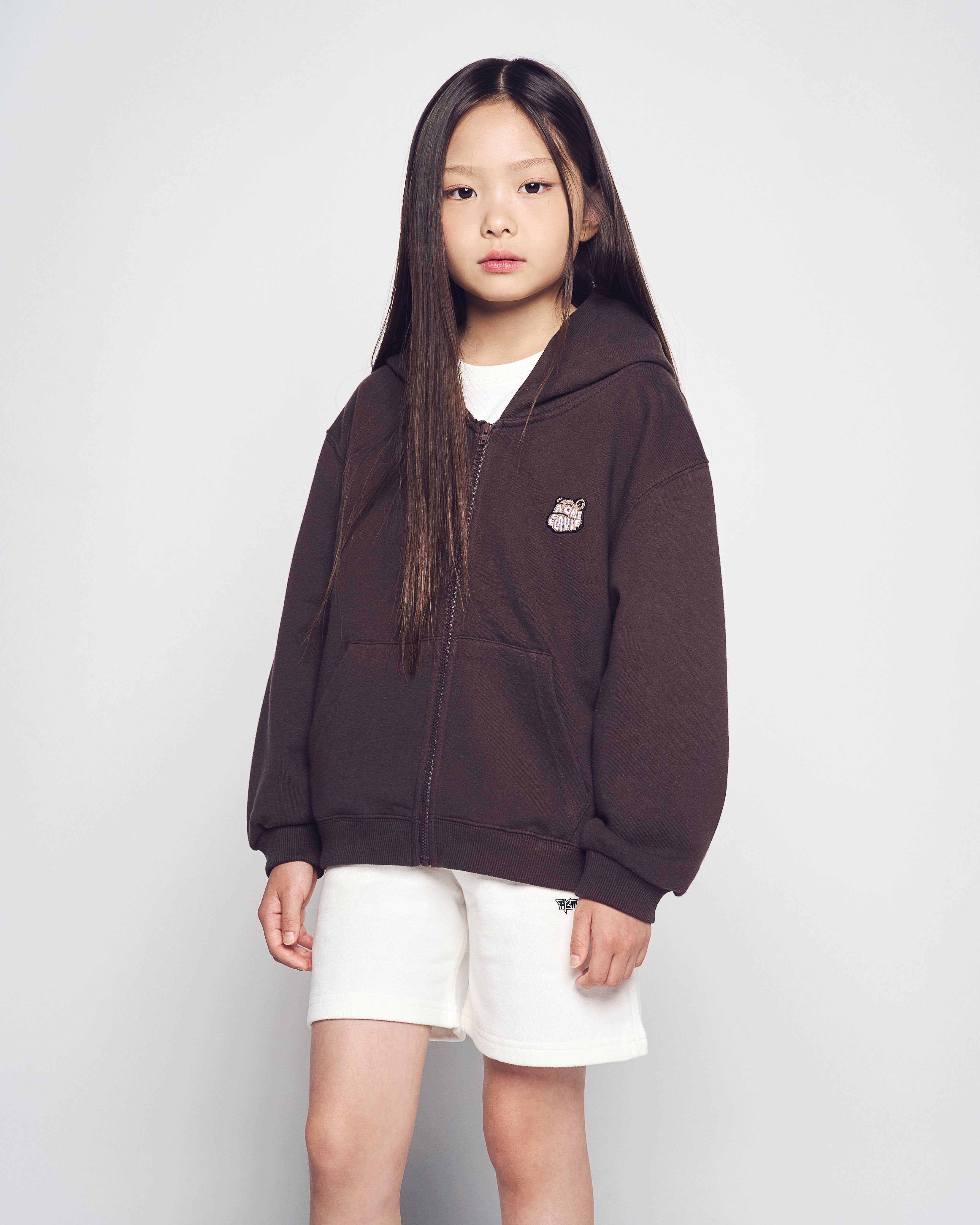 [KIDS] Áo Hoodie kéo khóa AC Bear Wappen Nâu
