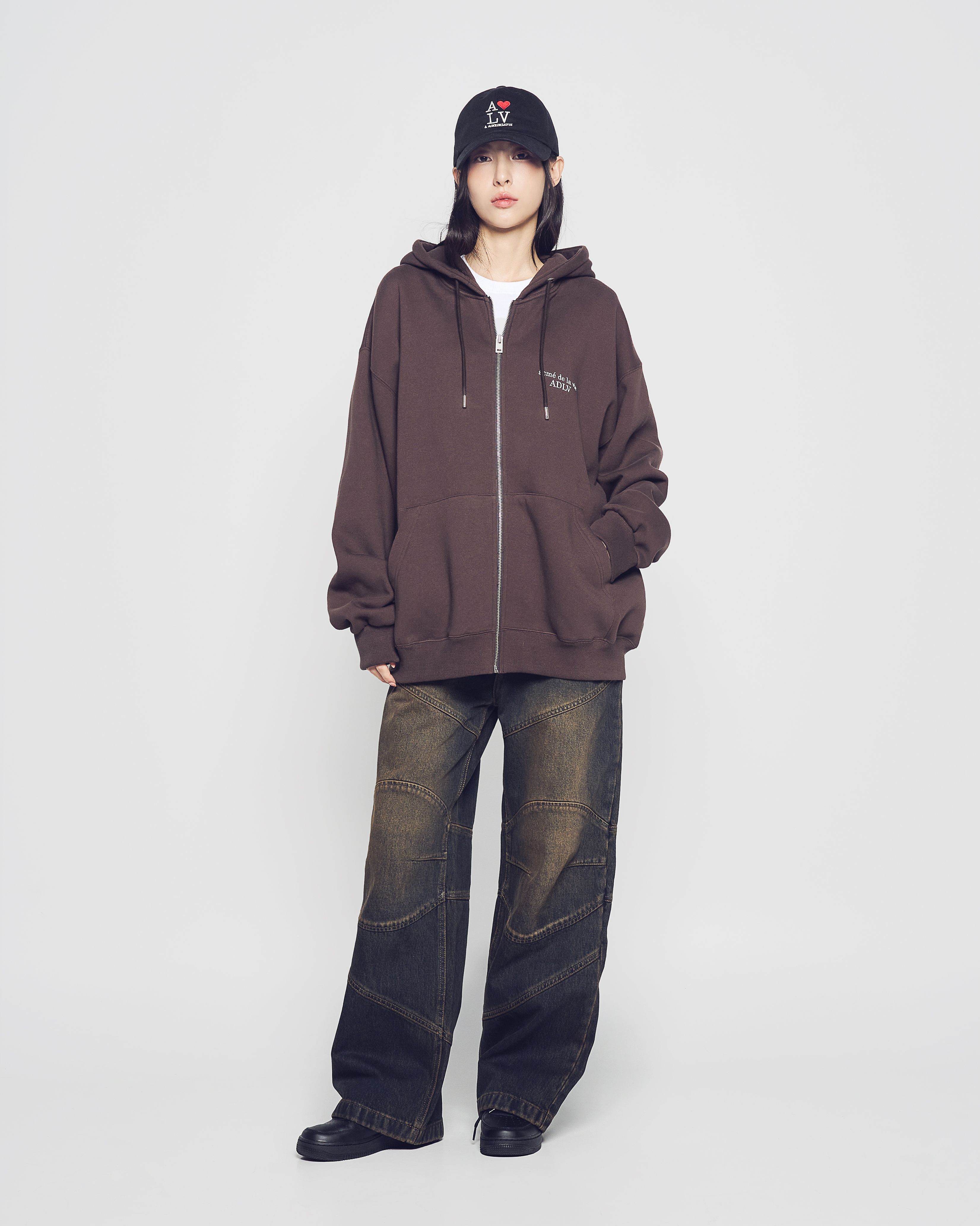 ADLV - Áo Hoodie kéo khóa Basic Logo Napping Nâu