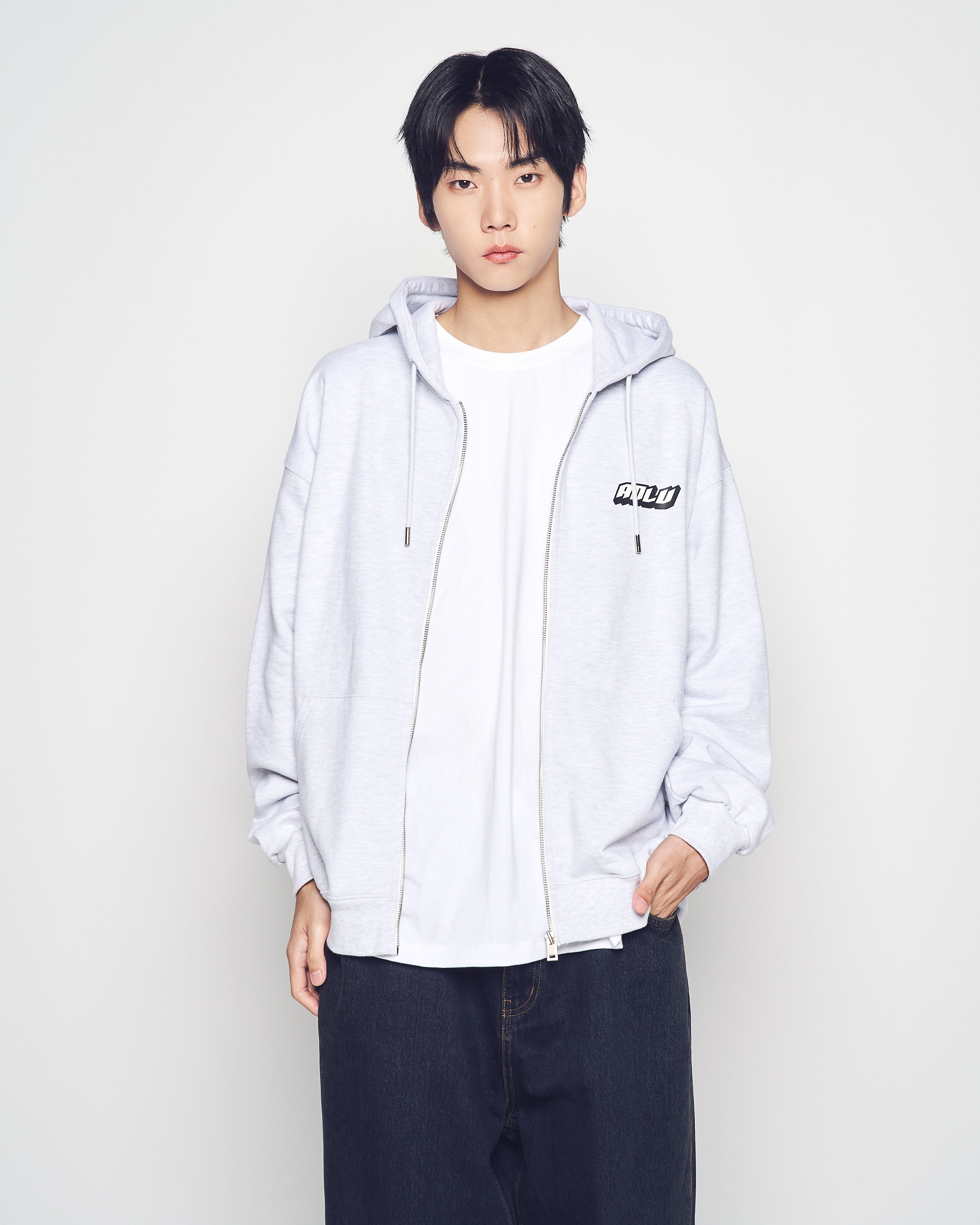 ADLV - Áo Hoodie kéo khóa Overlapping Muối tiêu