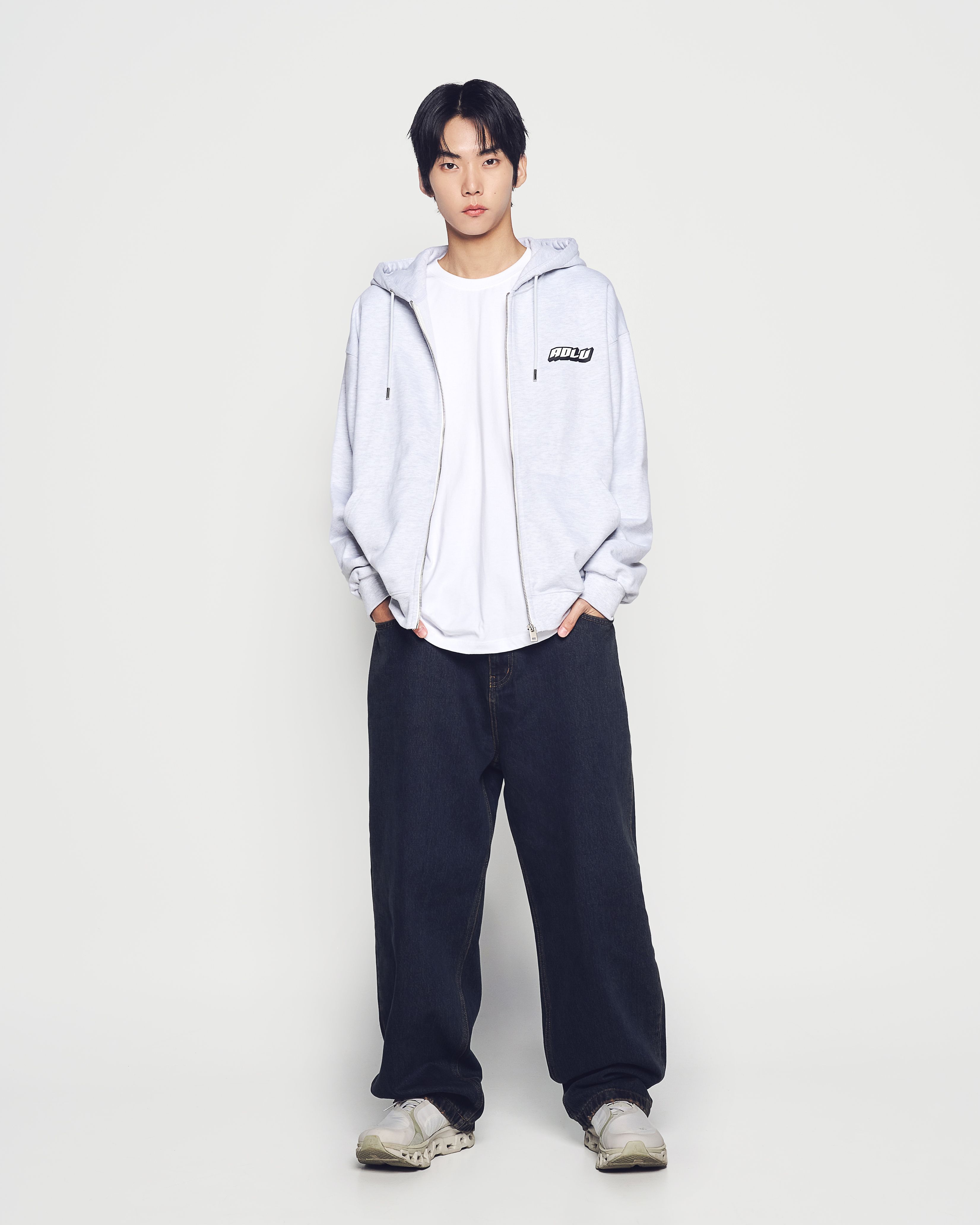 ADLV - Áo Hoodie kéo khóa Overlapping Muối tiêu