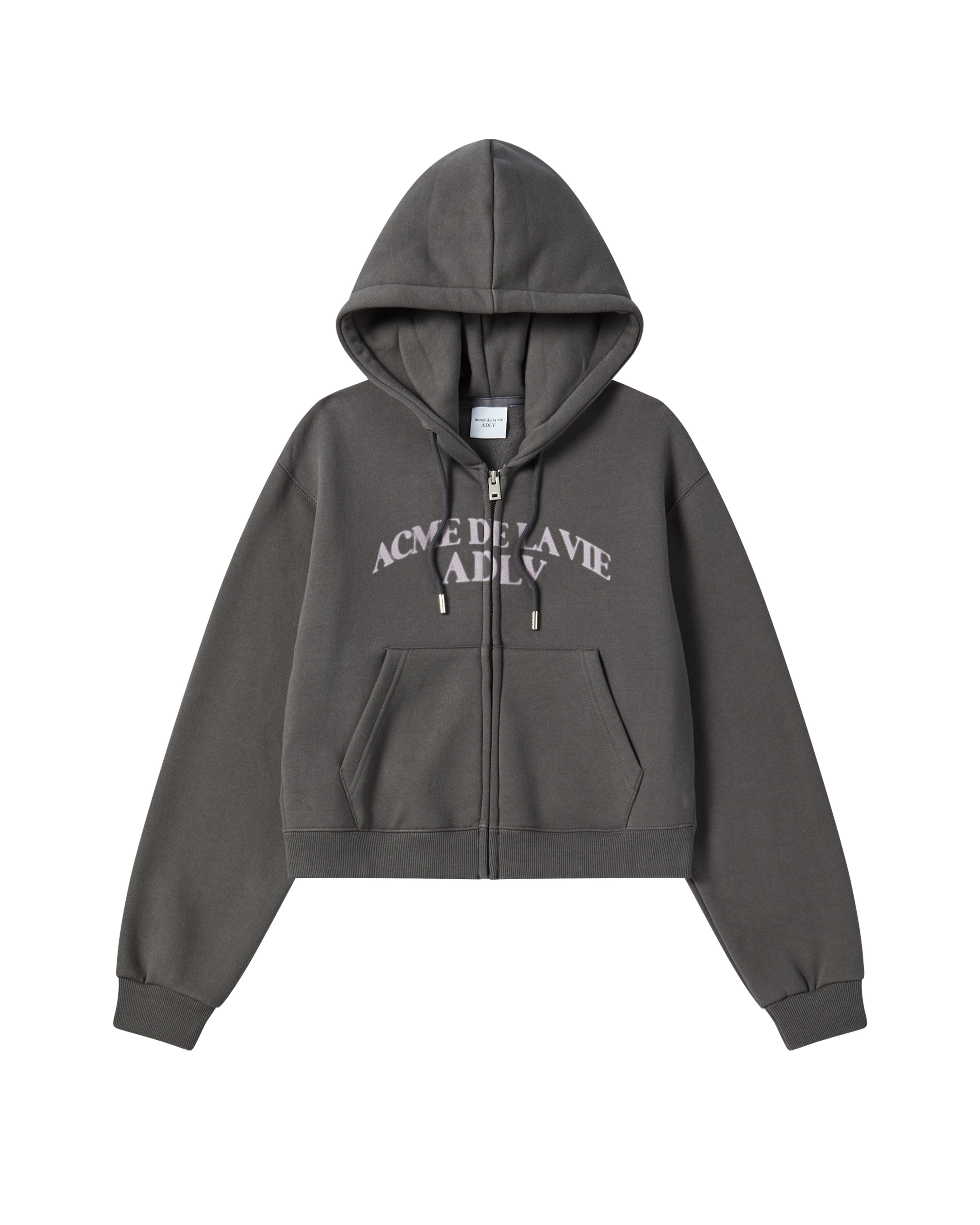 Áo Hoodie nữ crop kéo khóa Arch Shaped Logo Napping Than chì