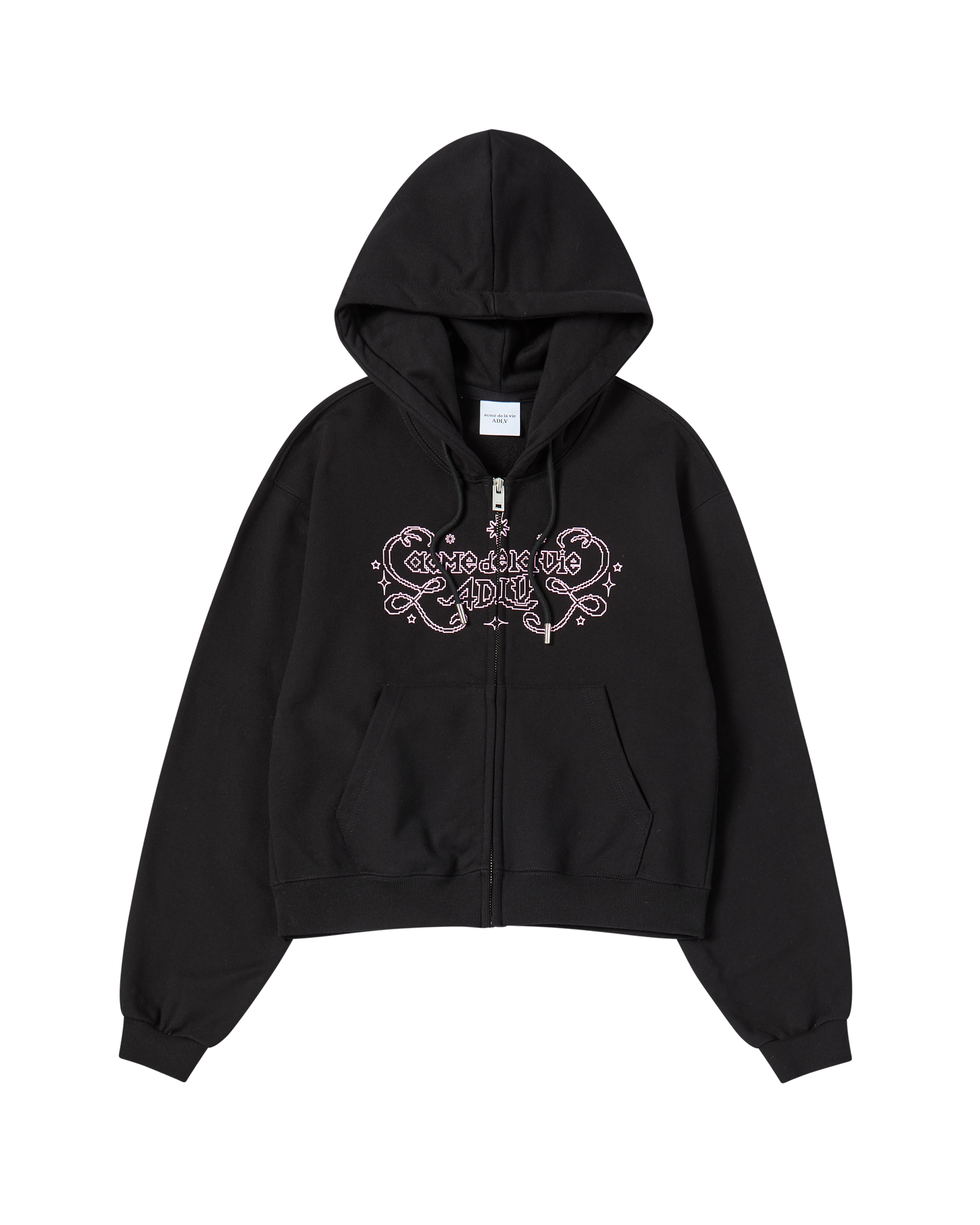 ADLV - Áo Hoodie nữ crop kéo khóa Princess Font Đen