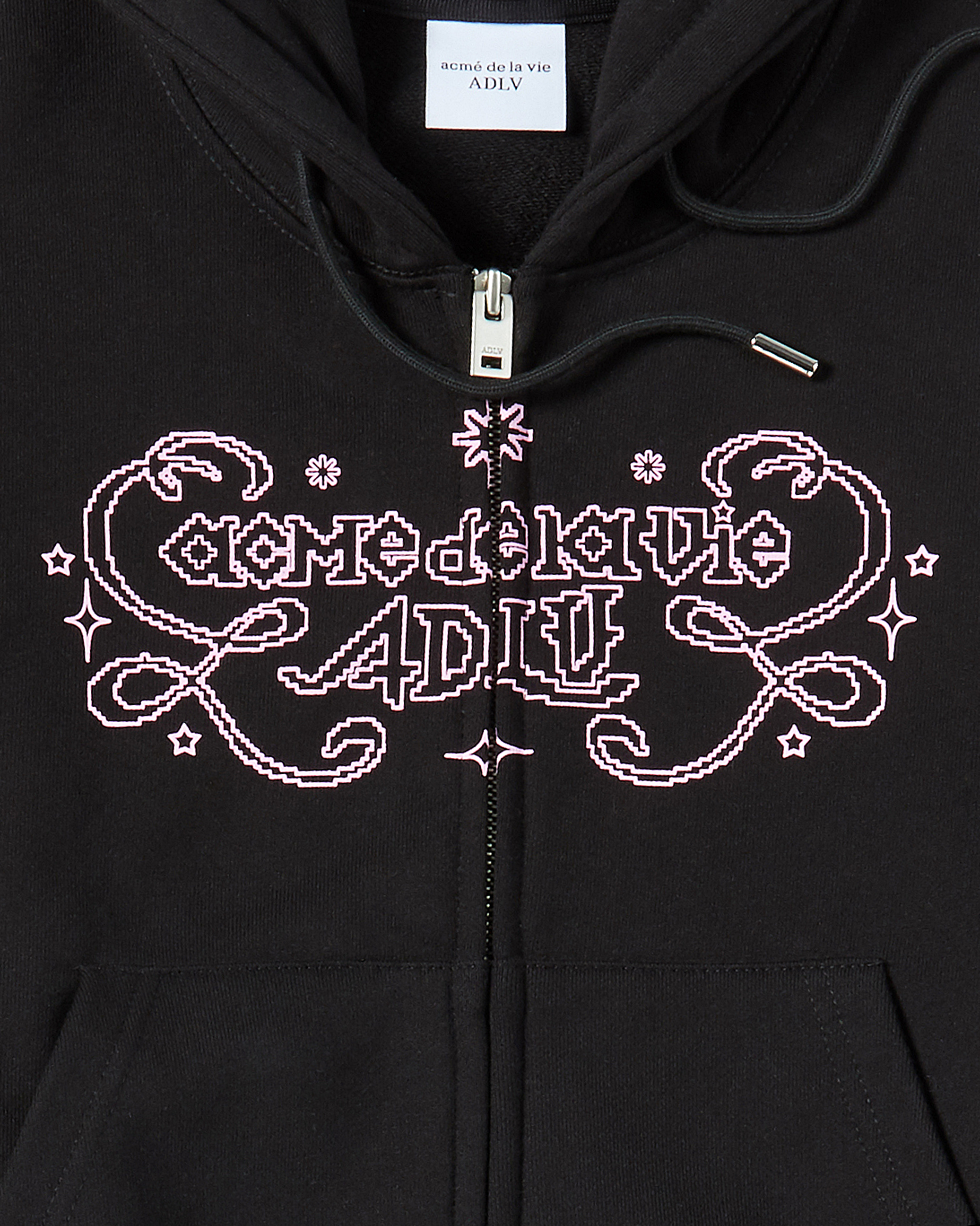 ADLV - Áo Hoodie nữ crop kéo khóa Princess Font Đen