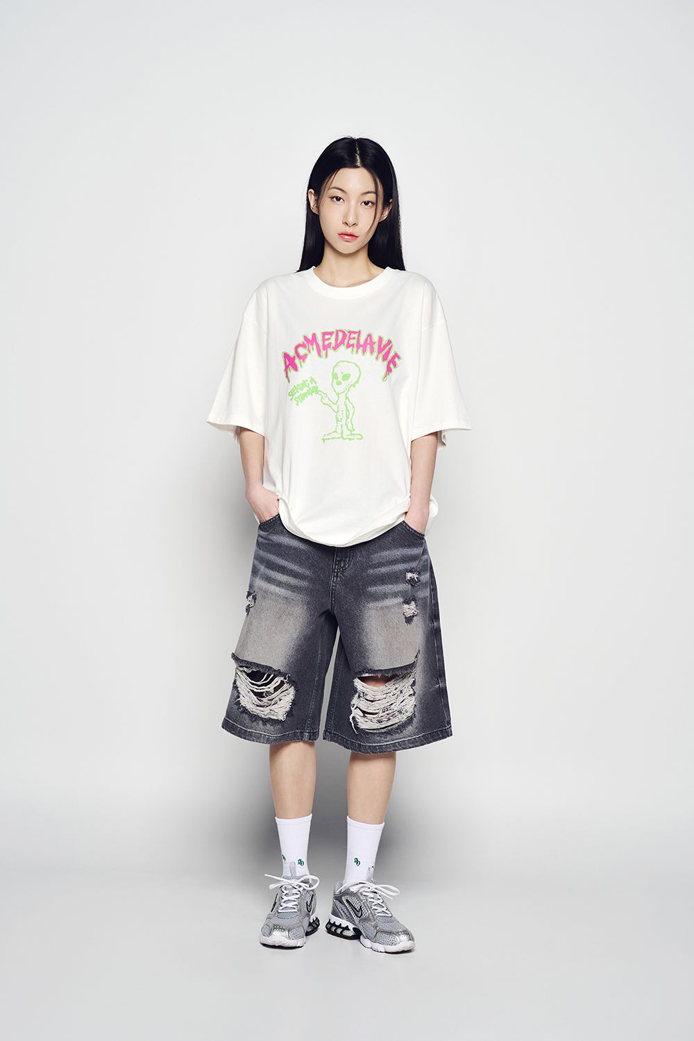 ADLV - Quần Short Hem Line Destroyed Denim Xám