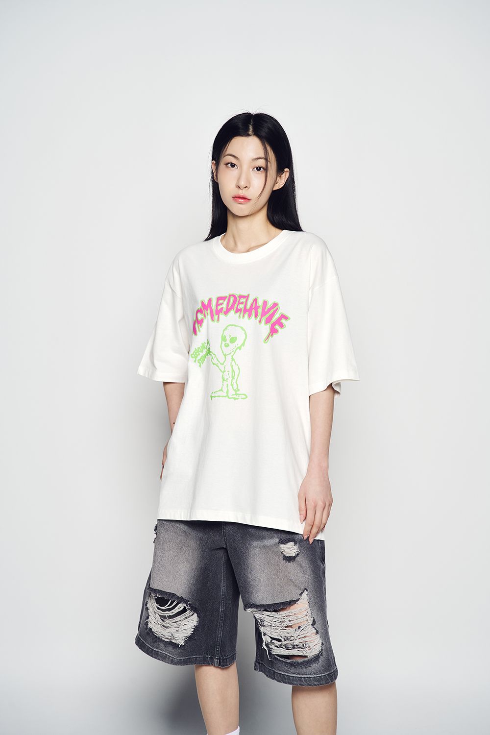 ADLV - Quần Short Hem Line Destroyed Denim Xám