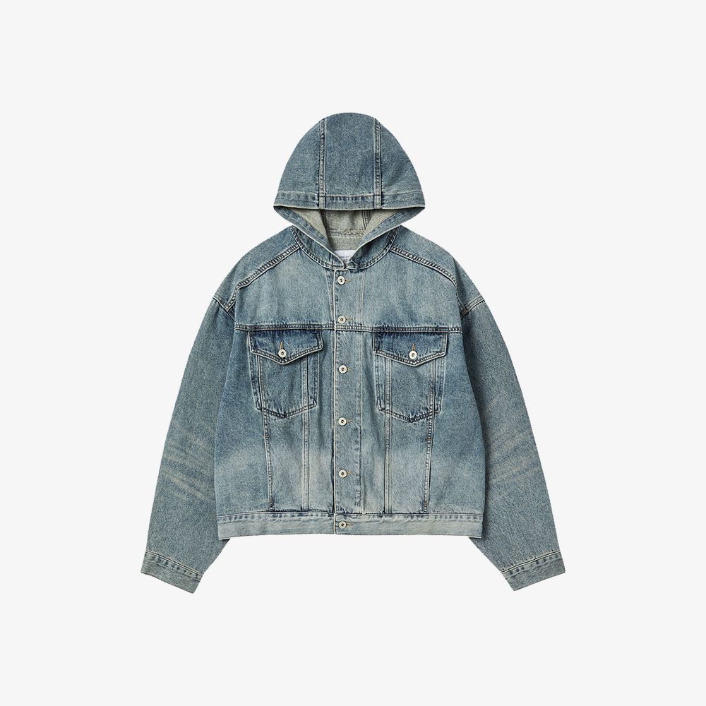 ADLV - Áo Khoác Denim Hoodie Oversize Trucker Xanh Da Trời