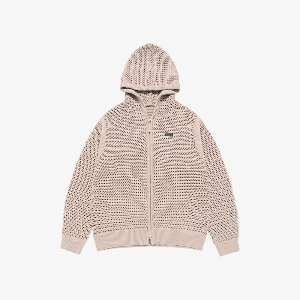 Áo Hoodie Kéo Khóa Solid Knit Be Sáng