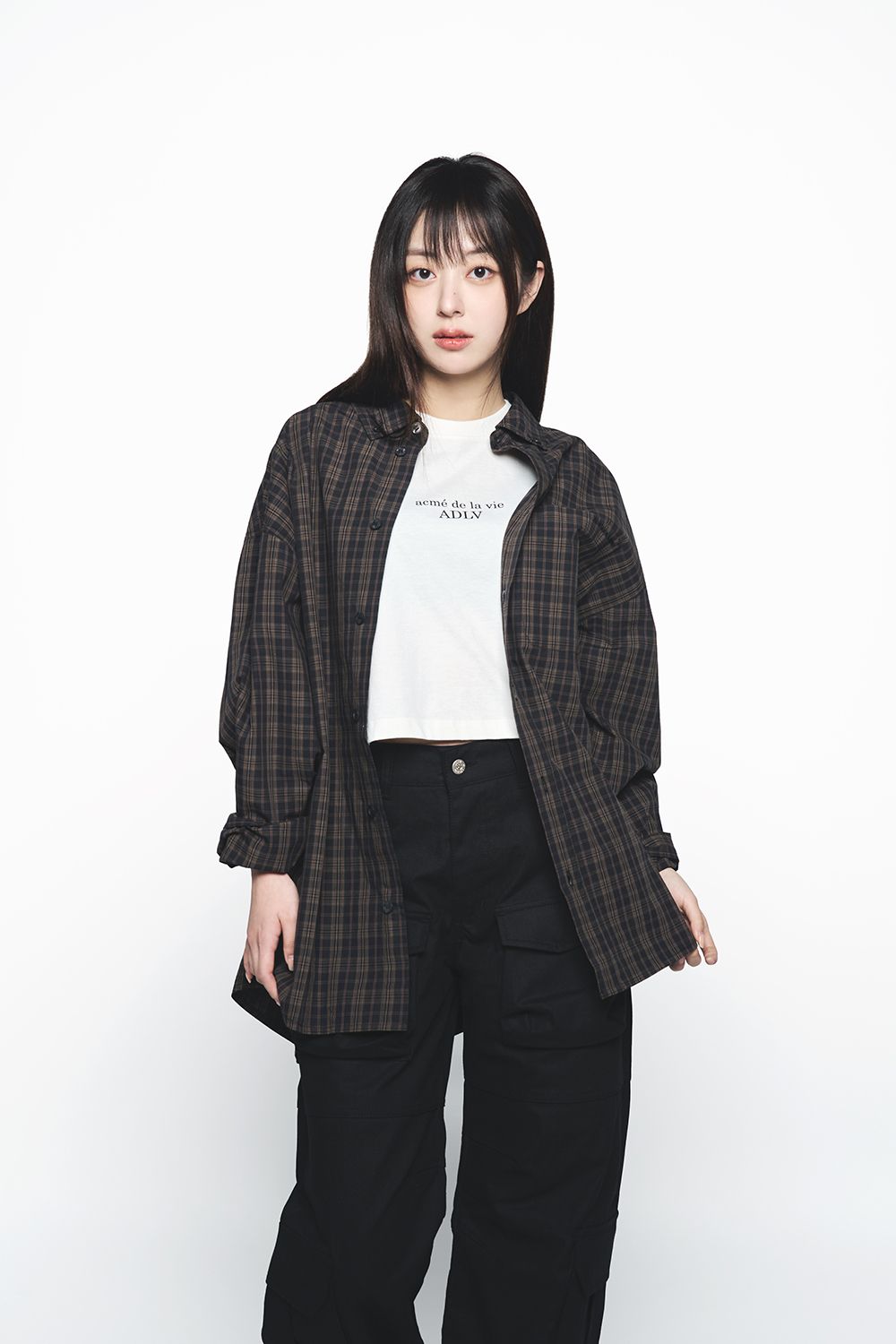 ADLV - Áo Sơ Mi Logo Embo Oversize Kẻ Sọc Đen