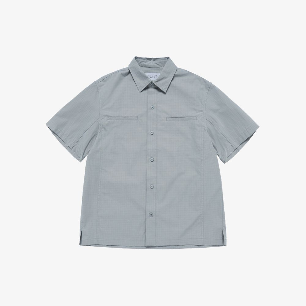 ADLV - Áo Sơ Mi Ngắn Tay Oversize Ripstop Xám Nhạt