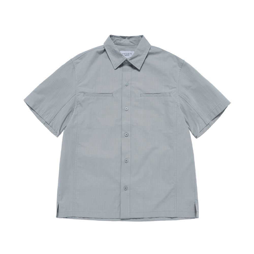 ADLV - Áo Sơ Mi Ngắn Tay Oversize Ripstop Xám Nhạt