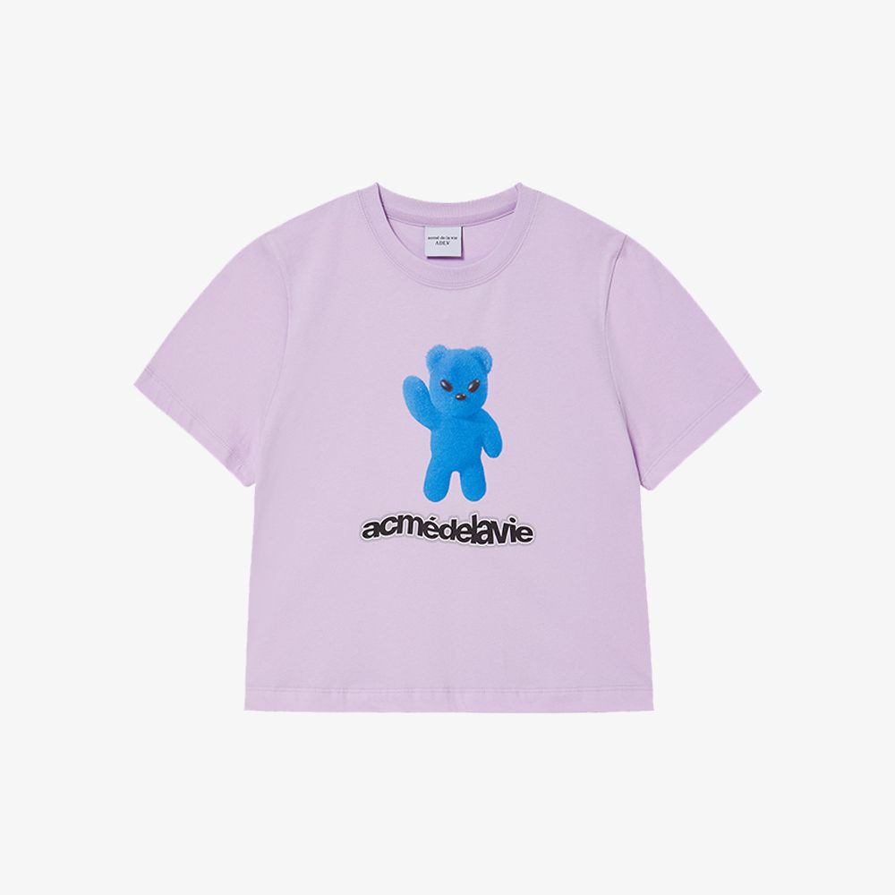 ADLV - Áo Thun Alient Bear Crop Tím nhạt