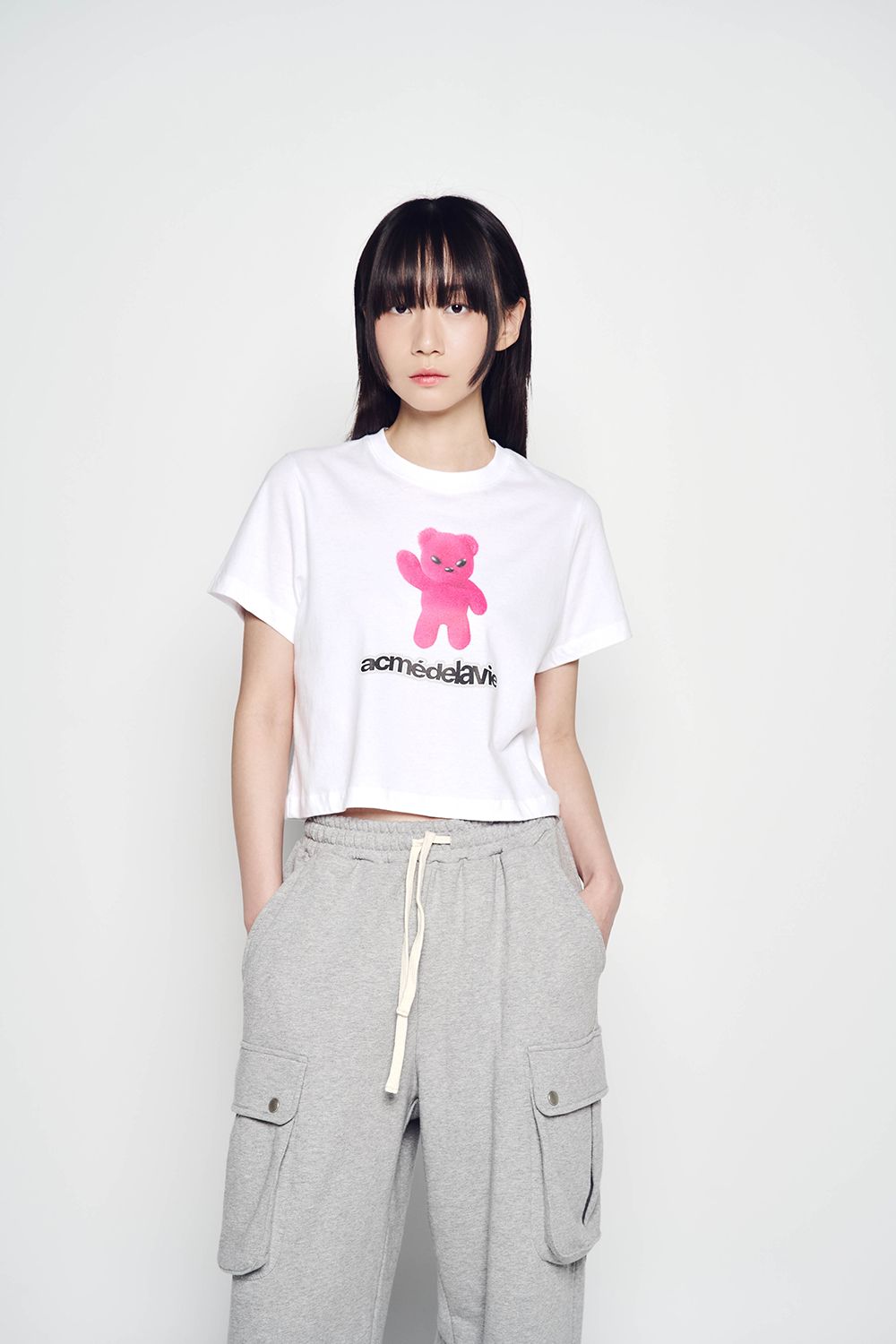 ADLV - Áo Thun Alien Bear Crop Trắng