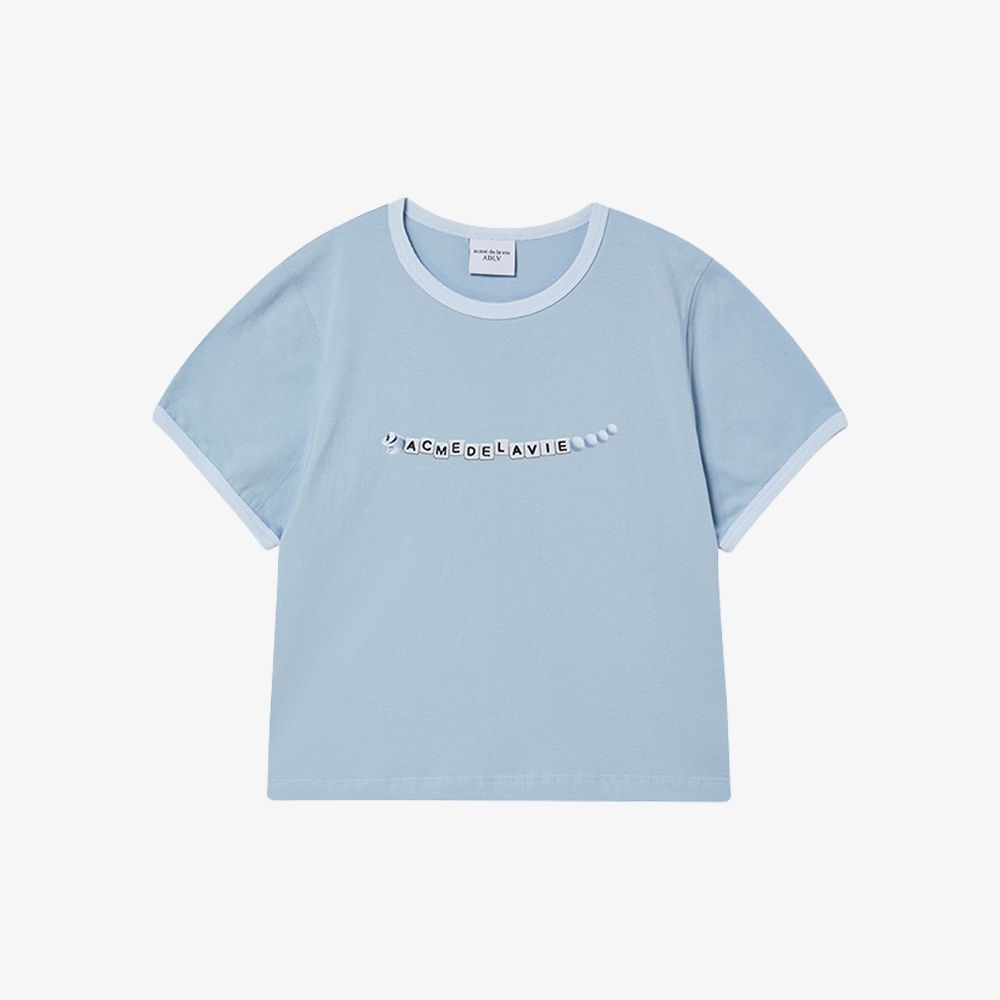 ADLV - Áo Thun Snake Initial Ringer Crop Xanh Da TrờI